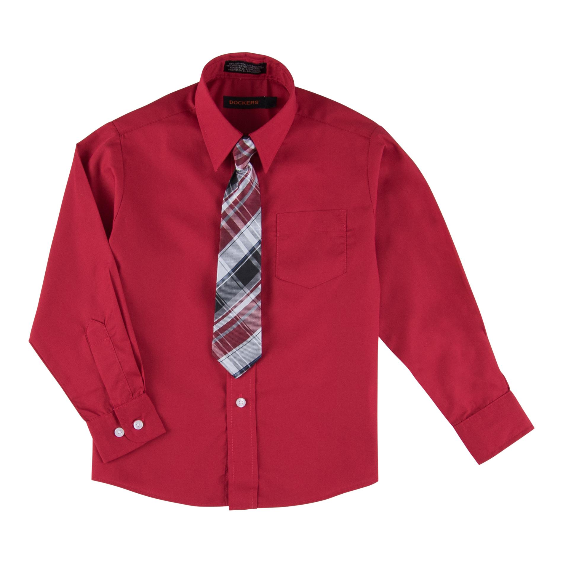 Dockers Boys' Dress Shirt & Necktie - Plaid