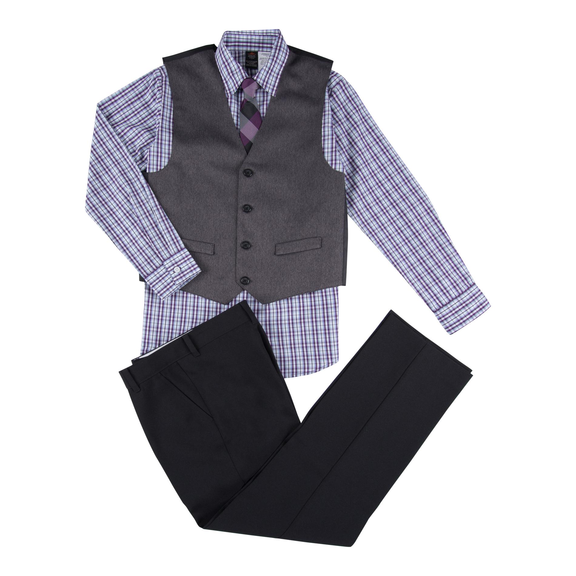 Dockers Boys' Dress Shirt, Pants, Vest & Necktie - Herringbone & Plaid