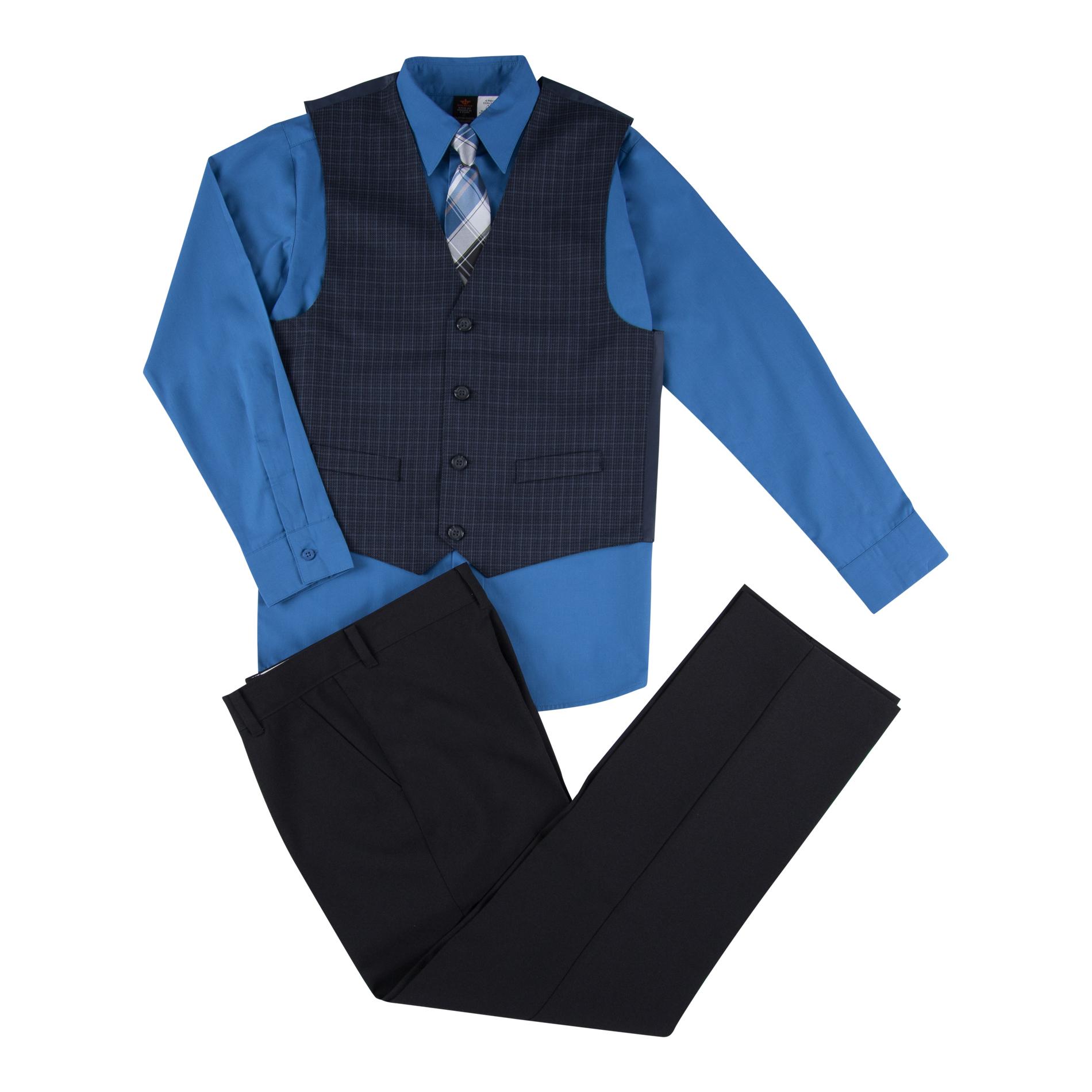 Dockers Boys' Dress Shirt, Pants, Vest & Necktie - Windowpane & Plaid