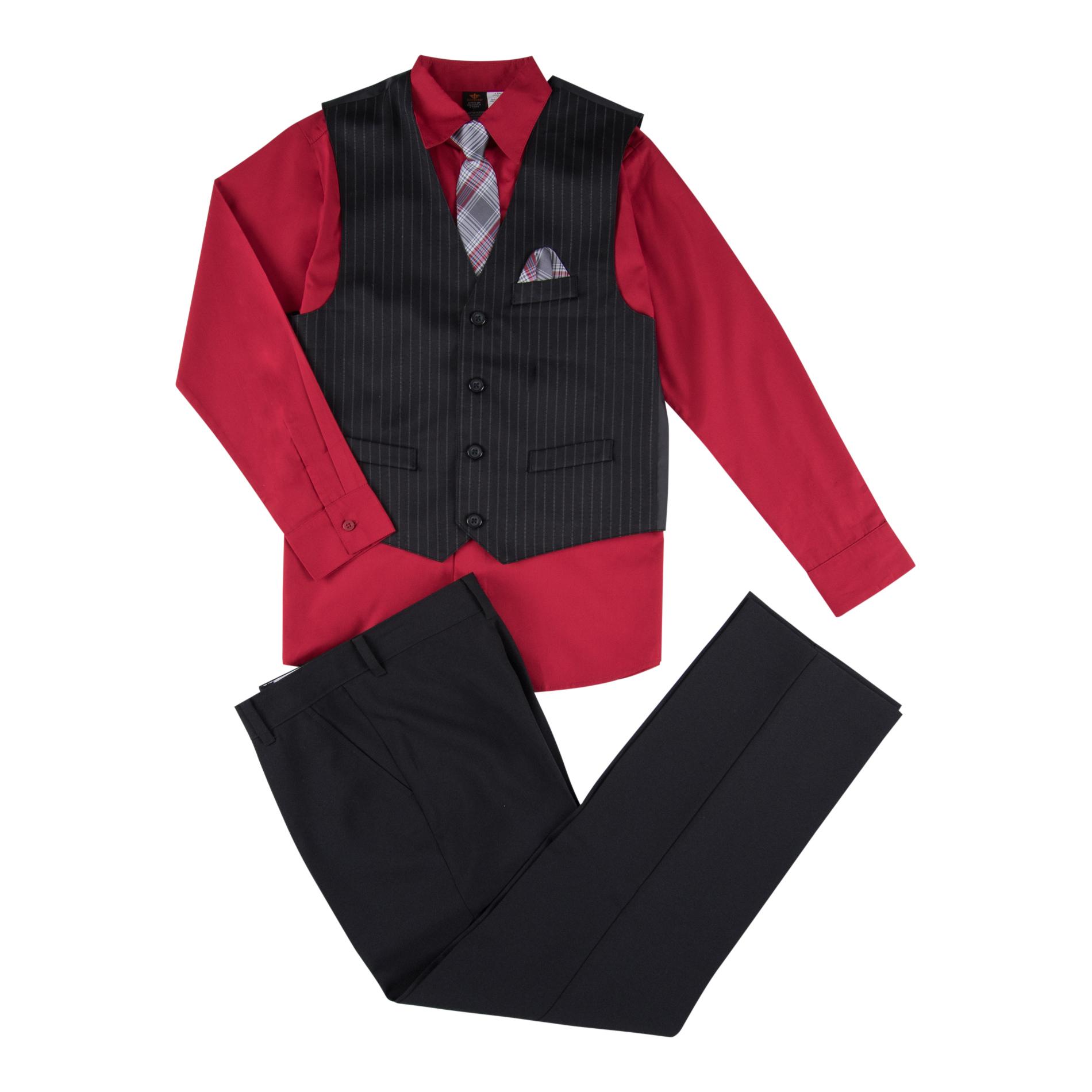 Dockers Boys' Dress Shirt, Pants, Vest & Necktie - Pinstriped & Plaid