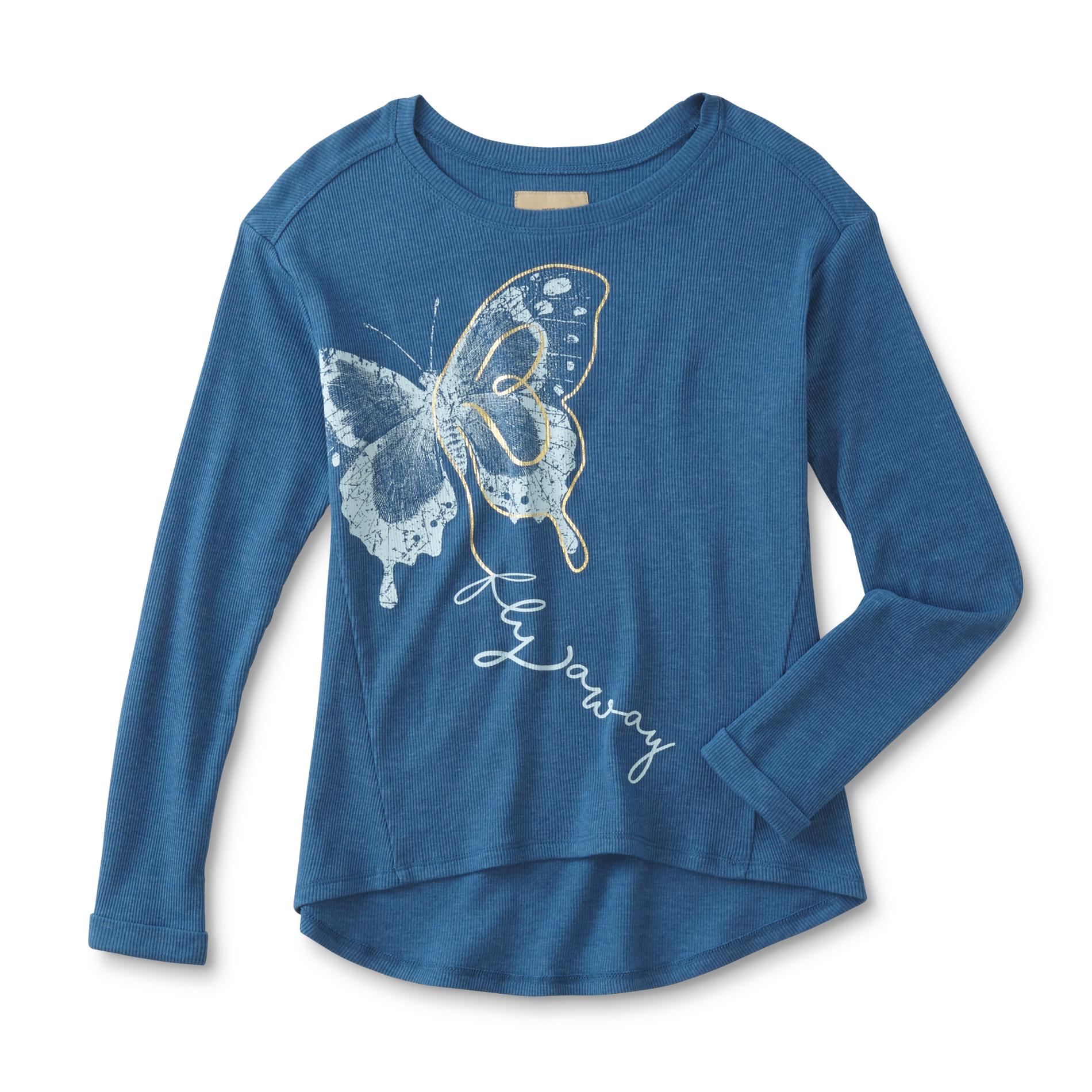 ROEBUCK & CO R1893 Girls' Long-Sleeve Graphic Top - Butterfly