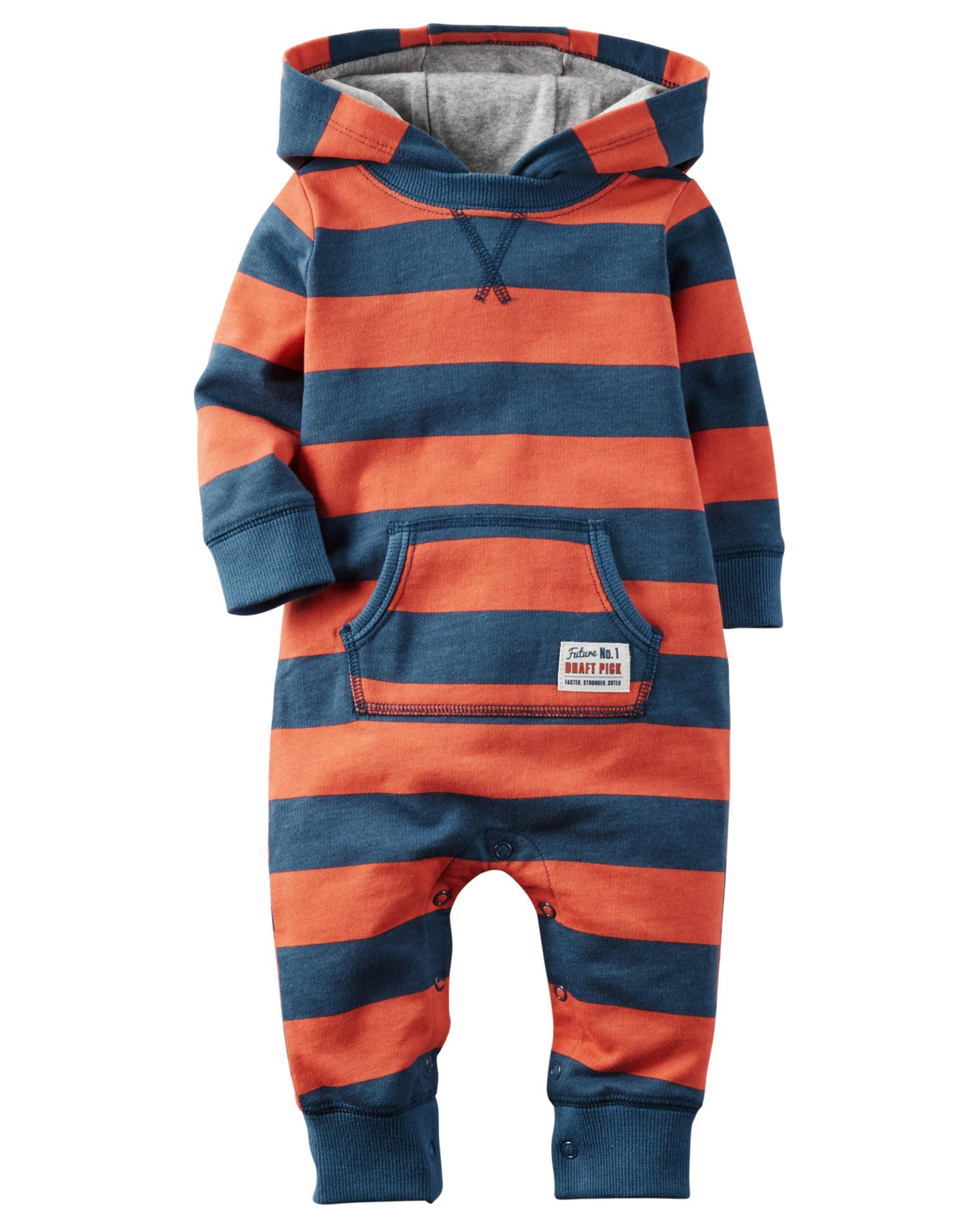 Carter's Newborn & Infant Boys' French Terry Knit Hooded Jumpsuit - Striped