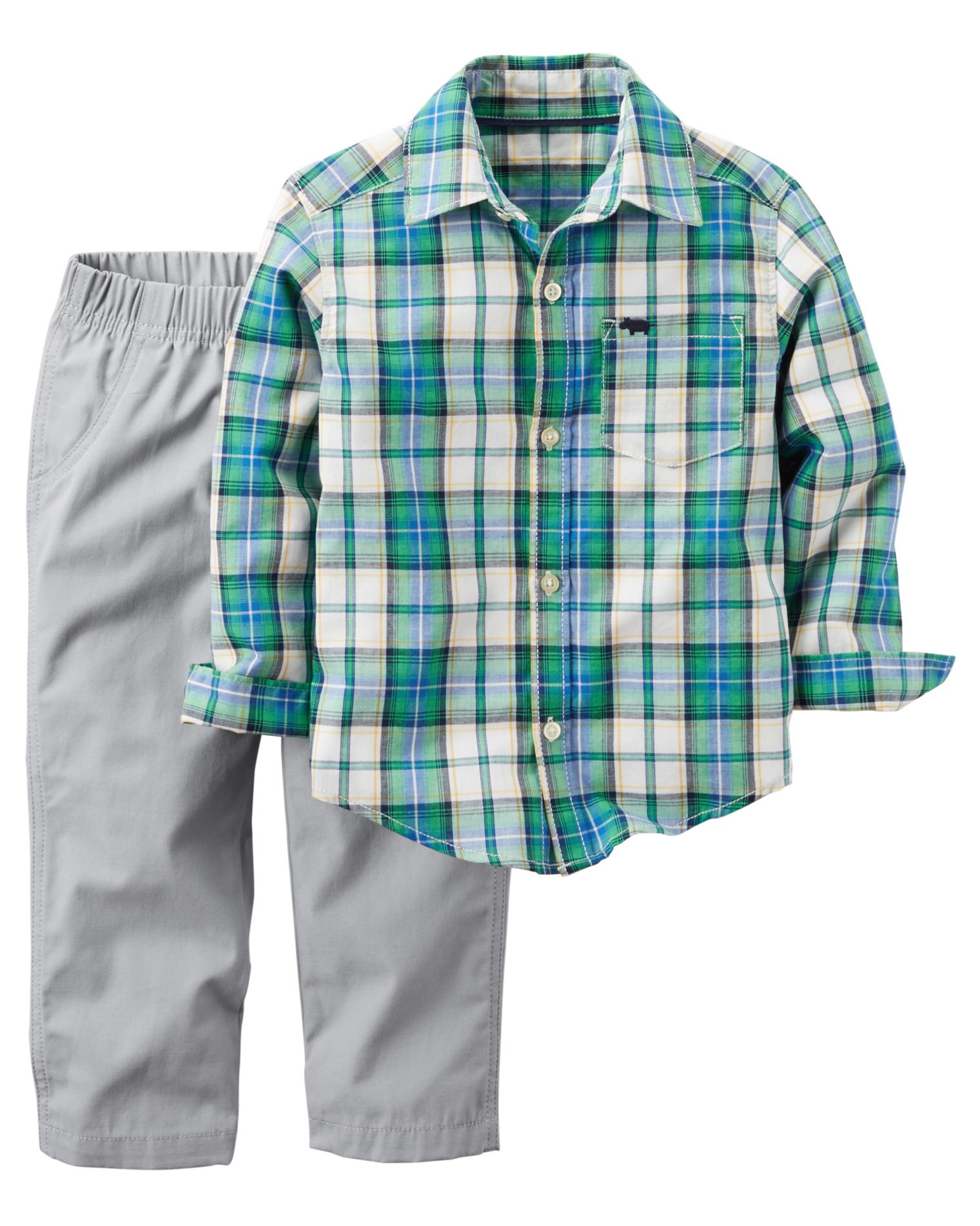 Carter's Newborn, Infant & Toddler Boys' Button-Front Shirt & Pants - Plaid