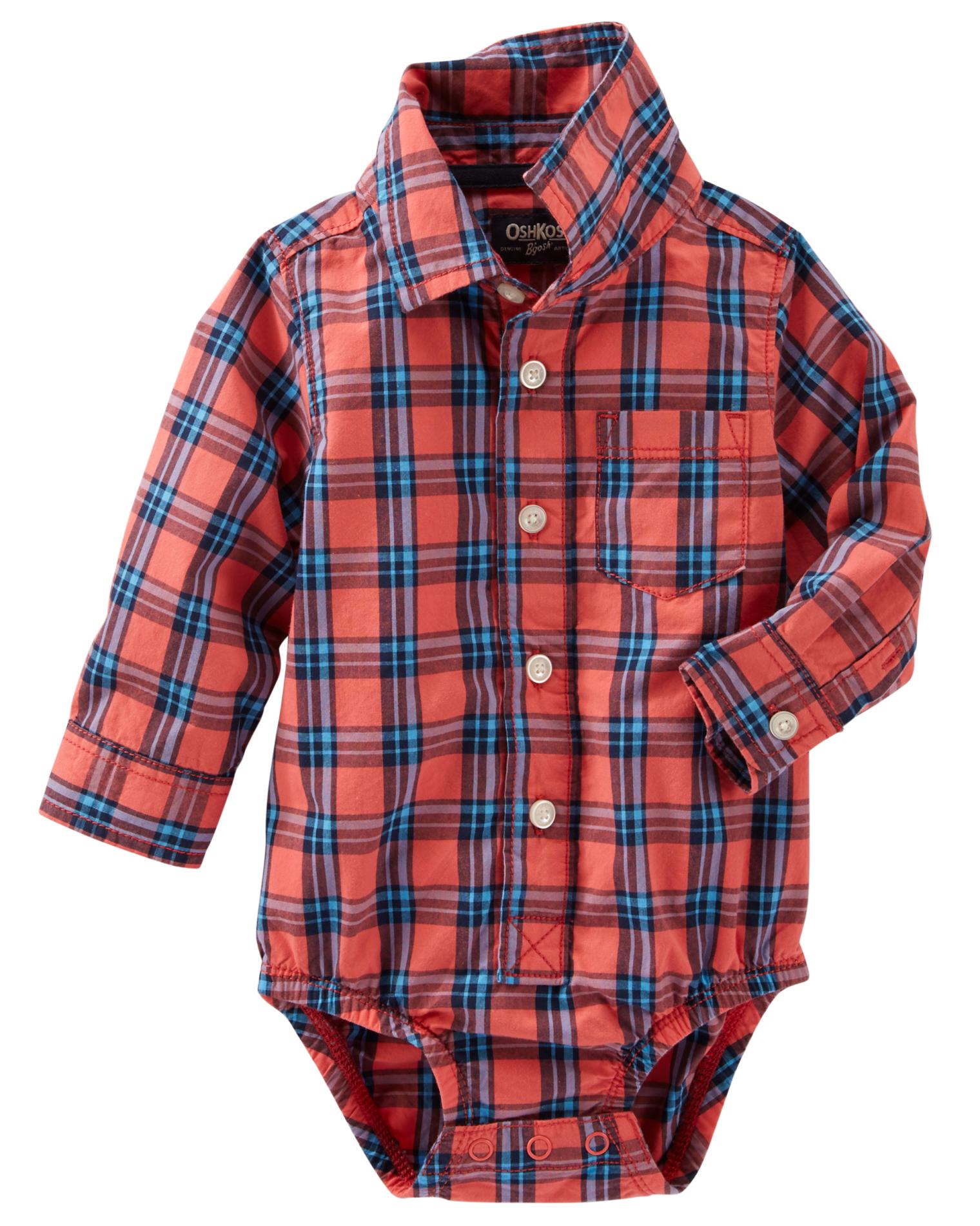 OshKosh Newborn & Infant Boys' Button-Front Bodysuit - Plaid