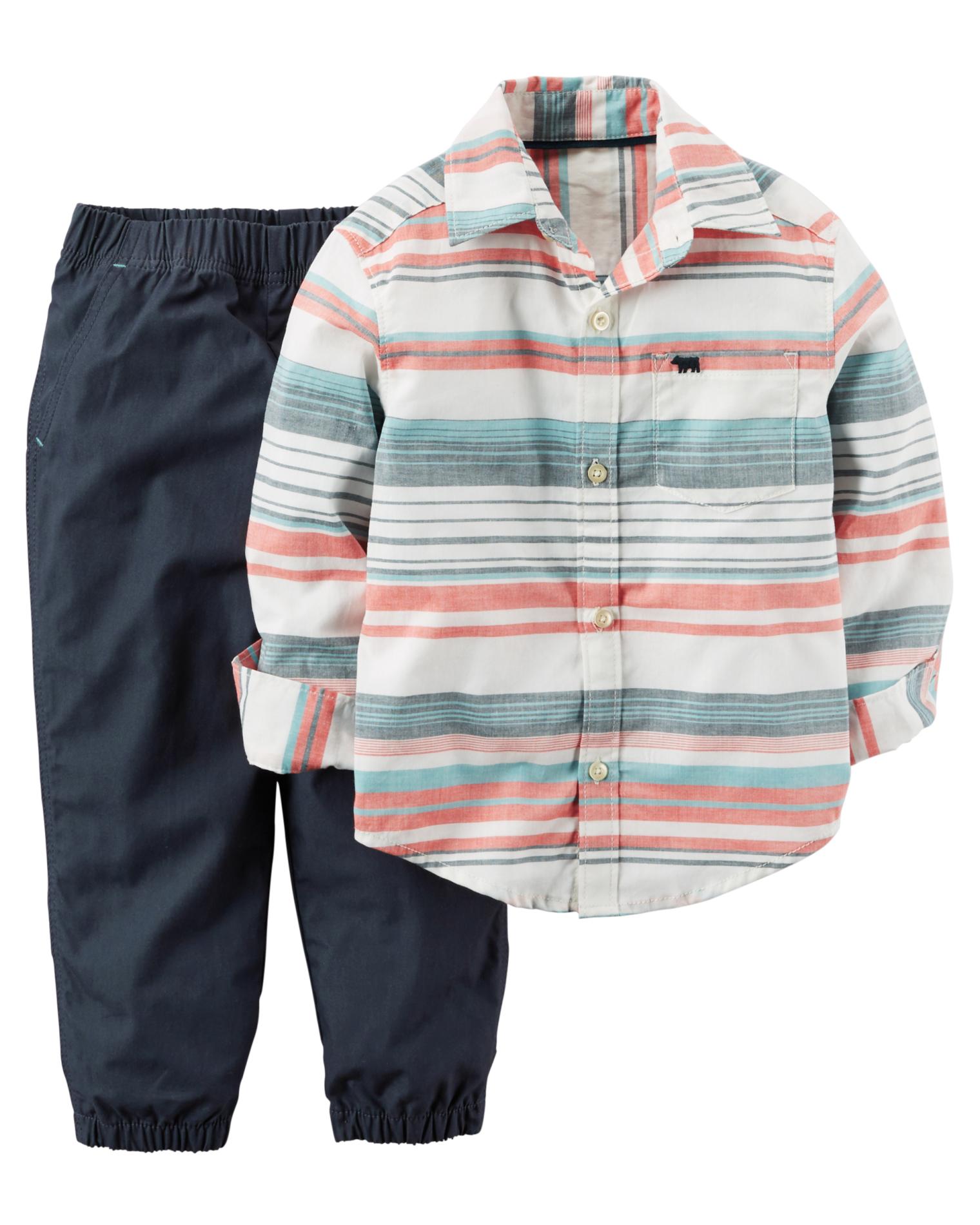 Carter's Newborn, Infant& Toddler  Boys' Button-Front Shirt & Pants - Striped