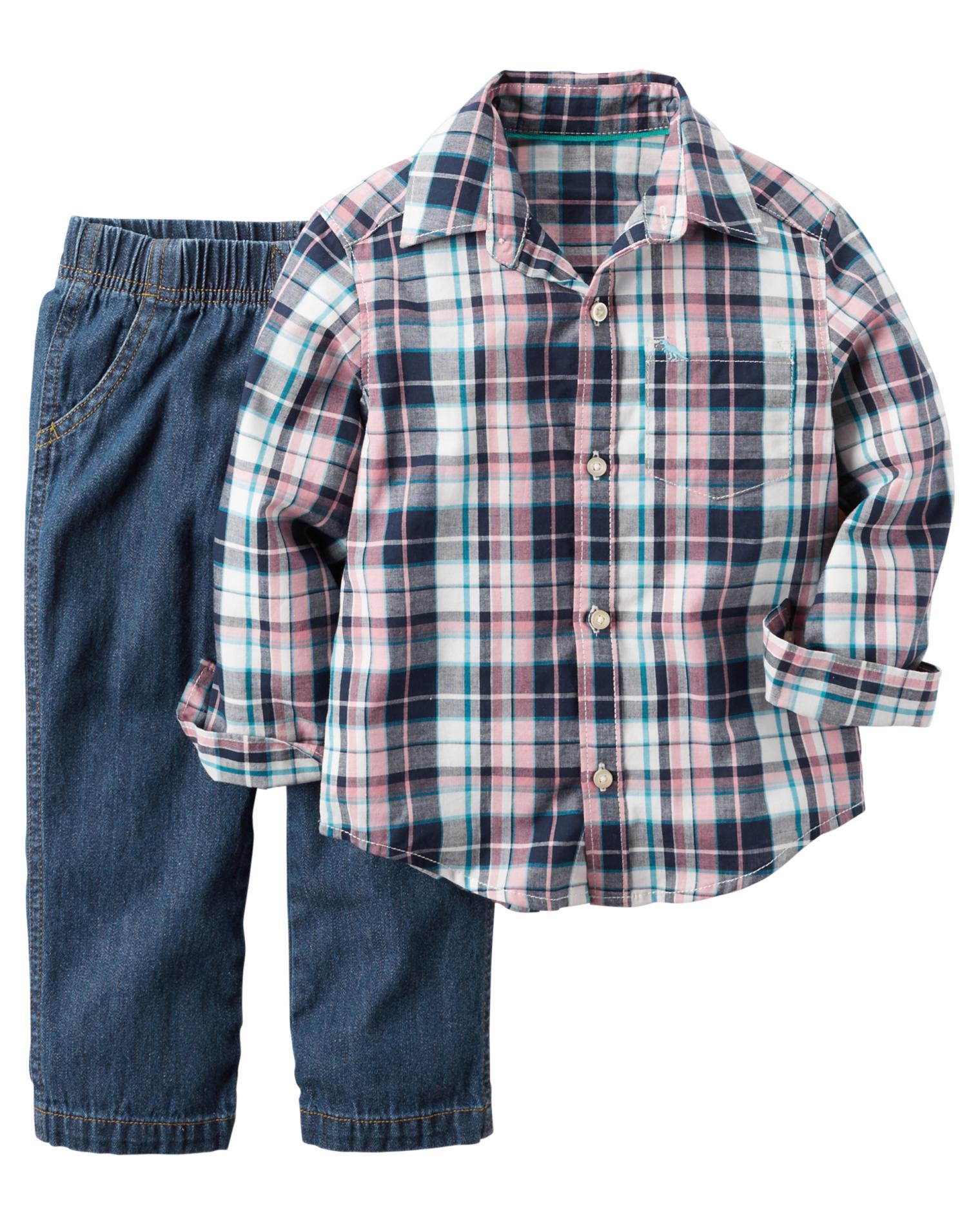 Carter's Toddler Boys' Button-Front Shirt & Jeans - Plaid