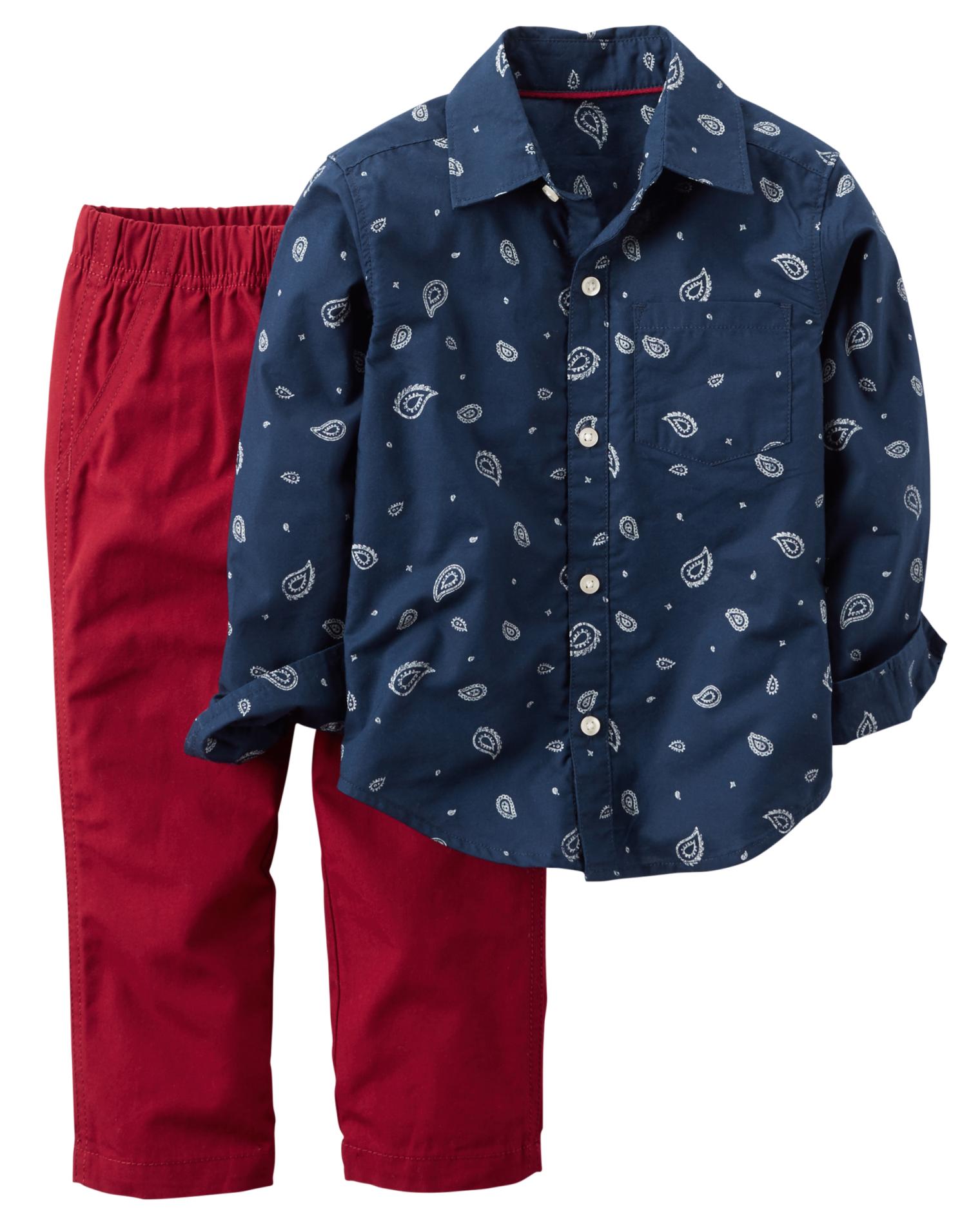 Carter's Newborn, Infant & Toddler Boys' Button-Front Shirt & Pants - Paisley