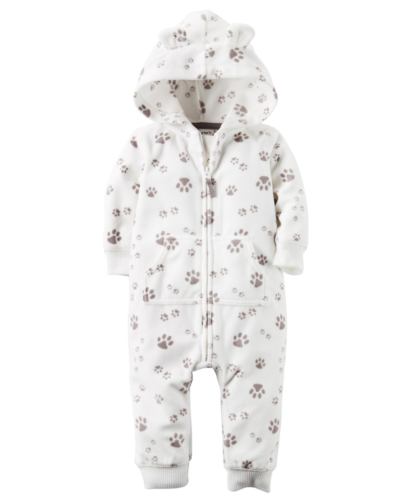 Carter's Newborn & Infant Boys' Hooded Fleece Jumpsuit - Paw Print