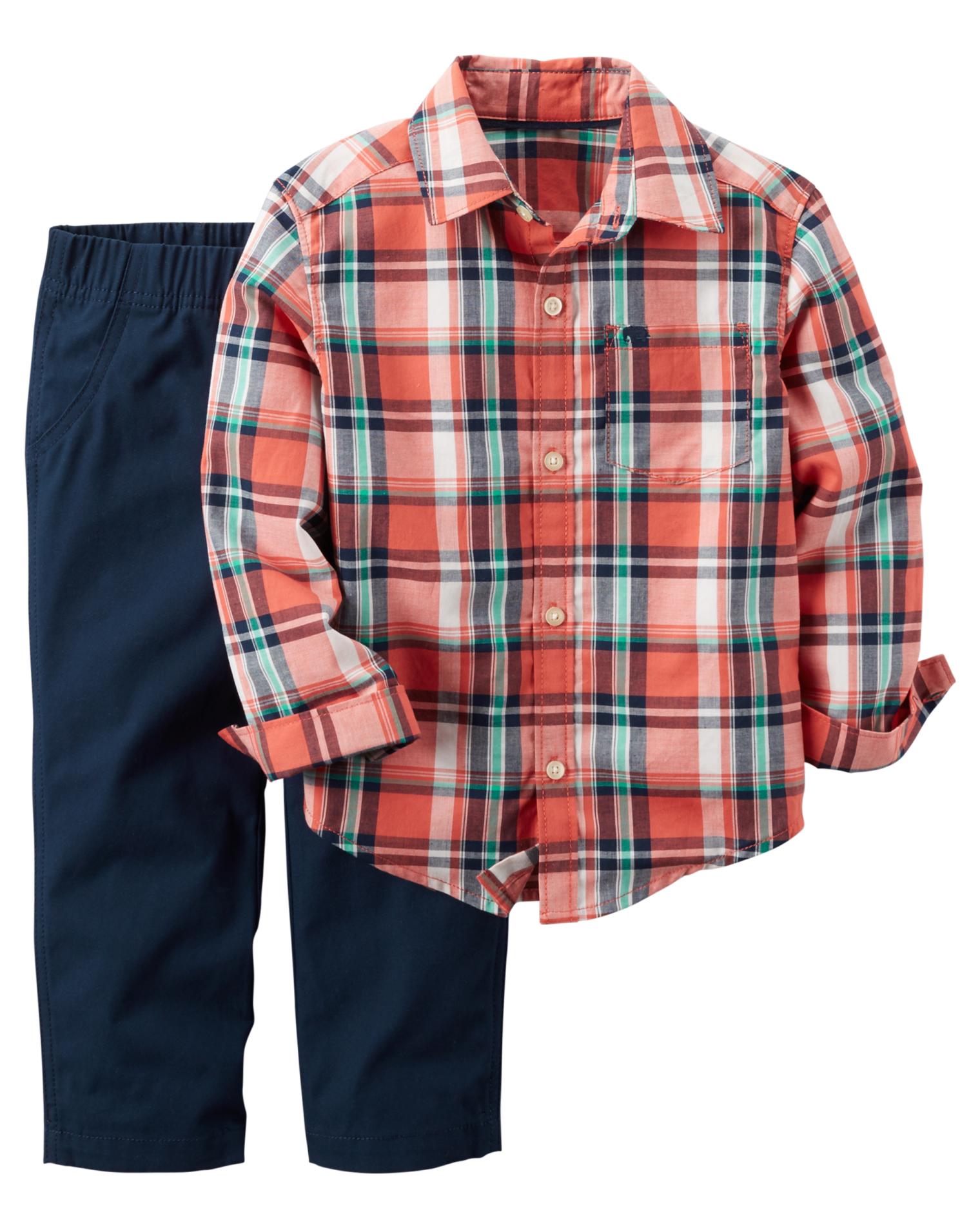 Carter's Newborn, Infant & Toddler Boys' Button-Front Shirt & Pants - Plaid