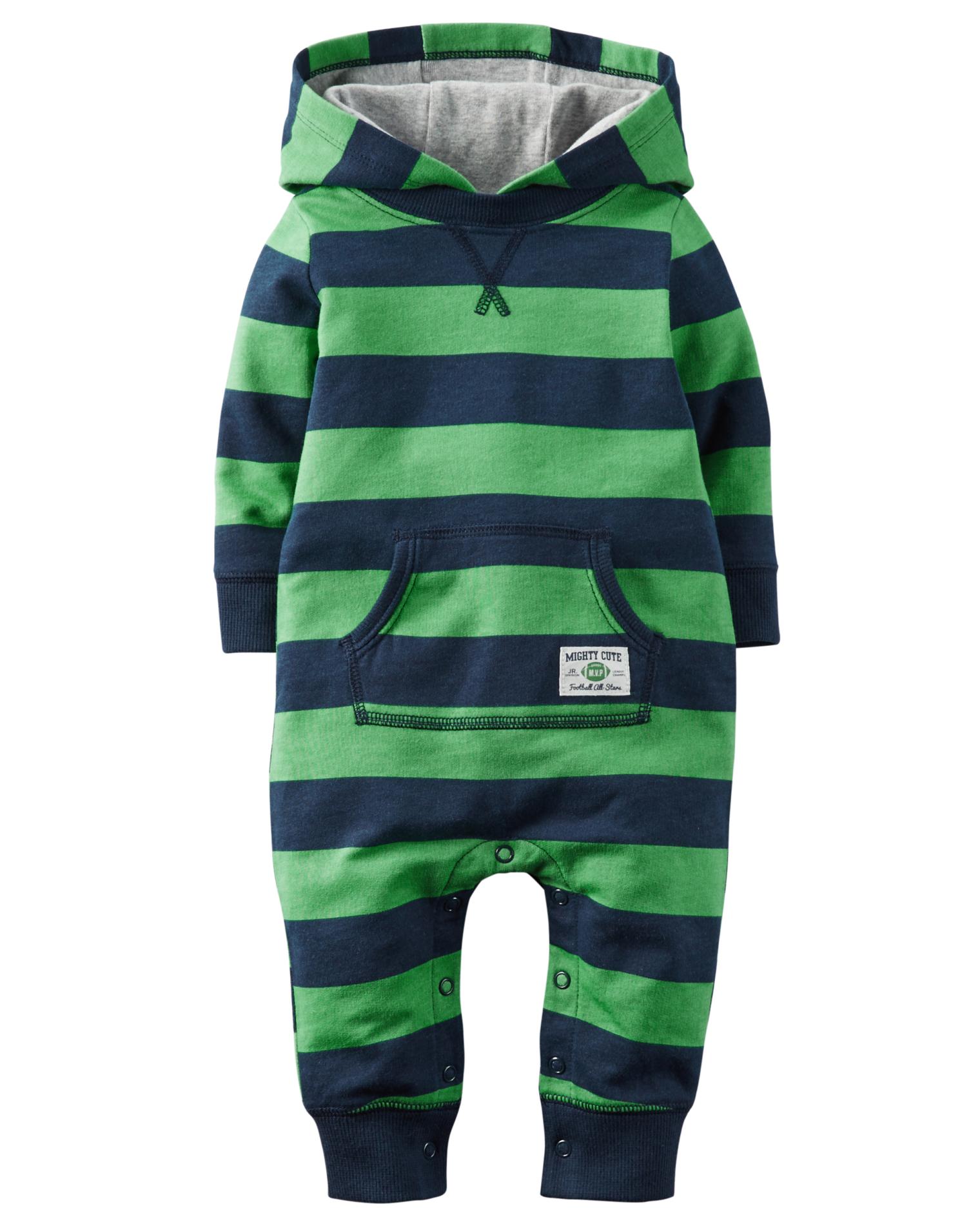Carter's Newborn & Infant Boys' French Terry Knit Hooded Jumpsuit - Striped