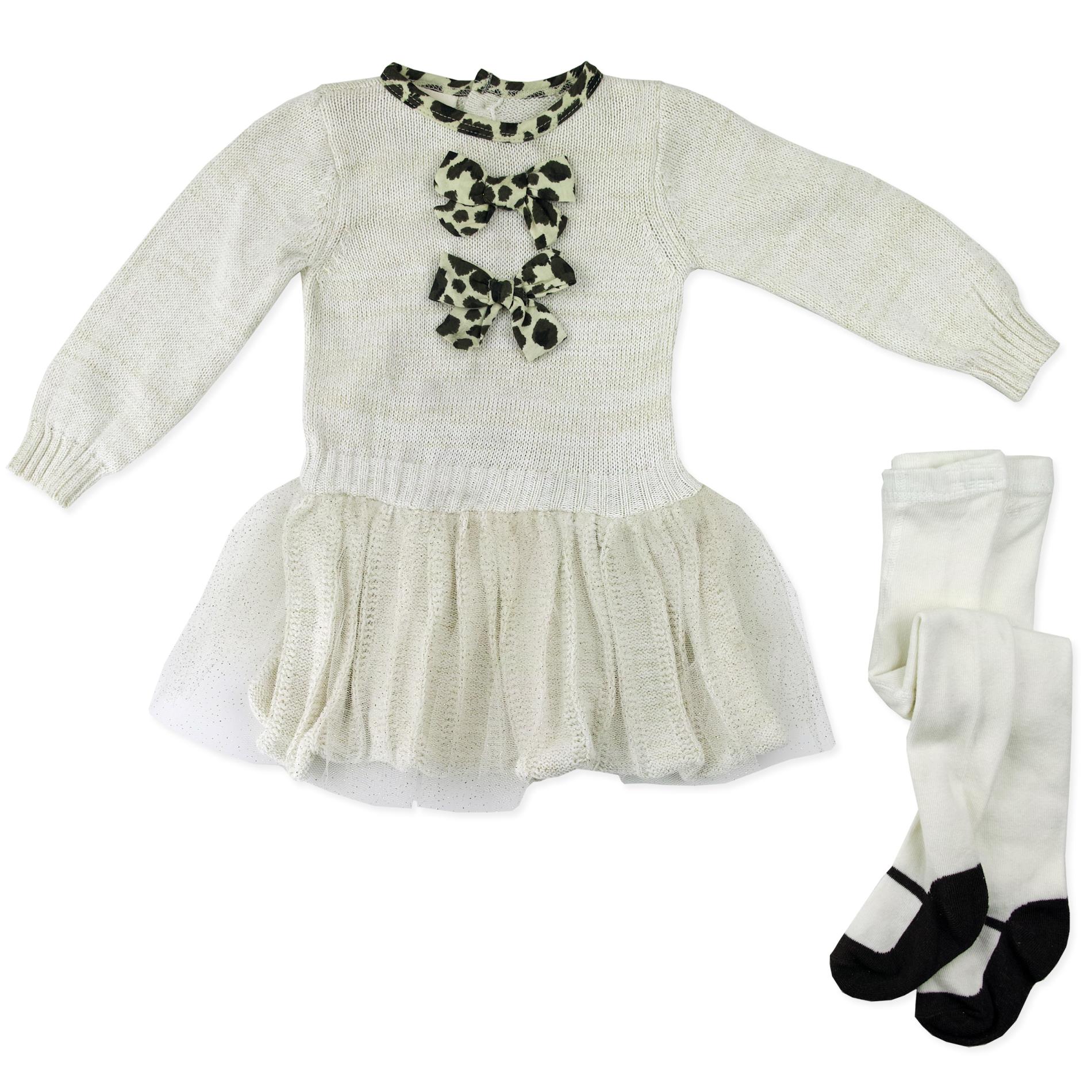Nanette Newborn & Infant Girls' Sweater Dress & Tights - Leopard