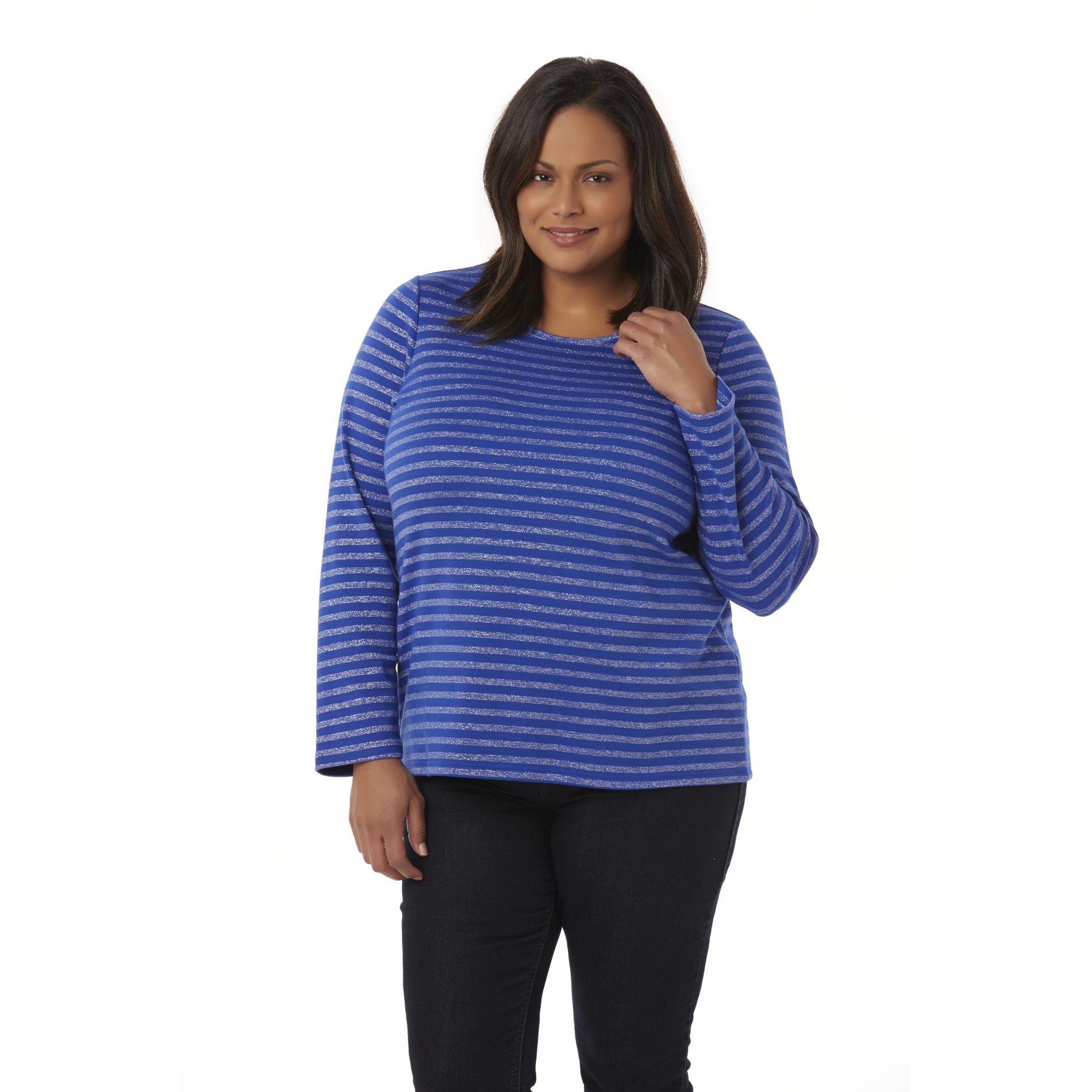 Laura Scott Women's Plus Long-Sleeve T-Shirt - Striped