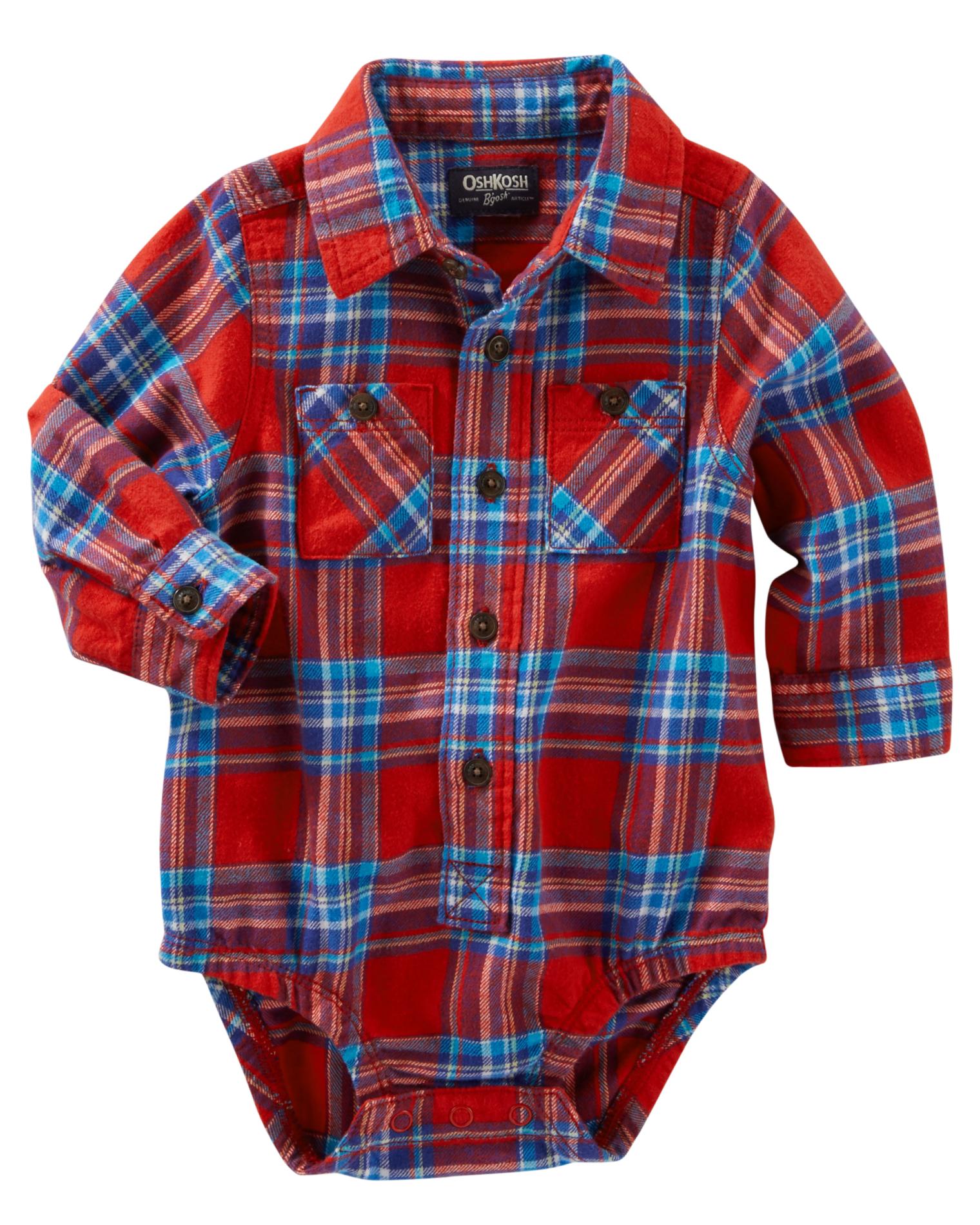 OshKosh Newborn & Infant Boys' Button-Front Bodysuit - Plaid