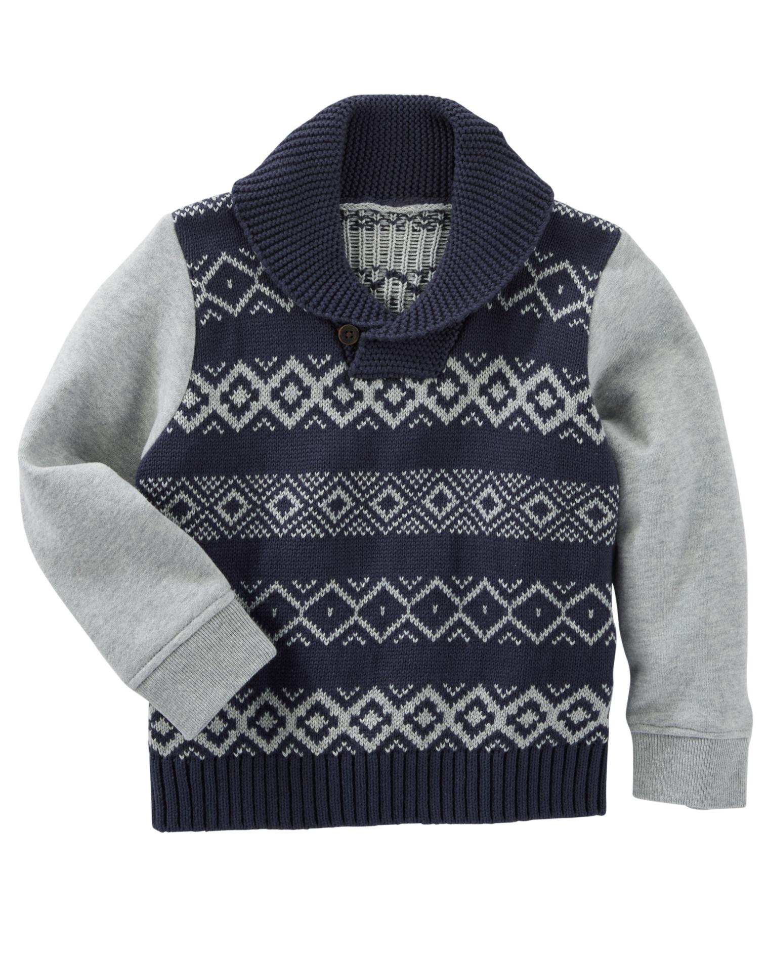 OshKosh Boys' Shawl Collar Sweater - Fair Isle