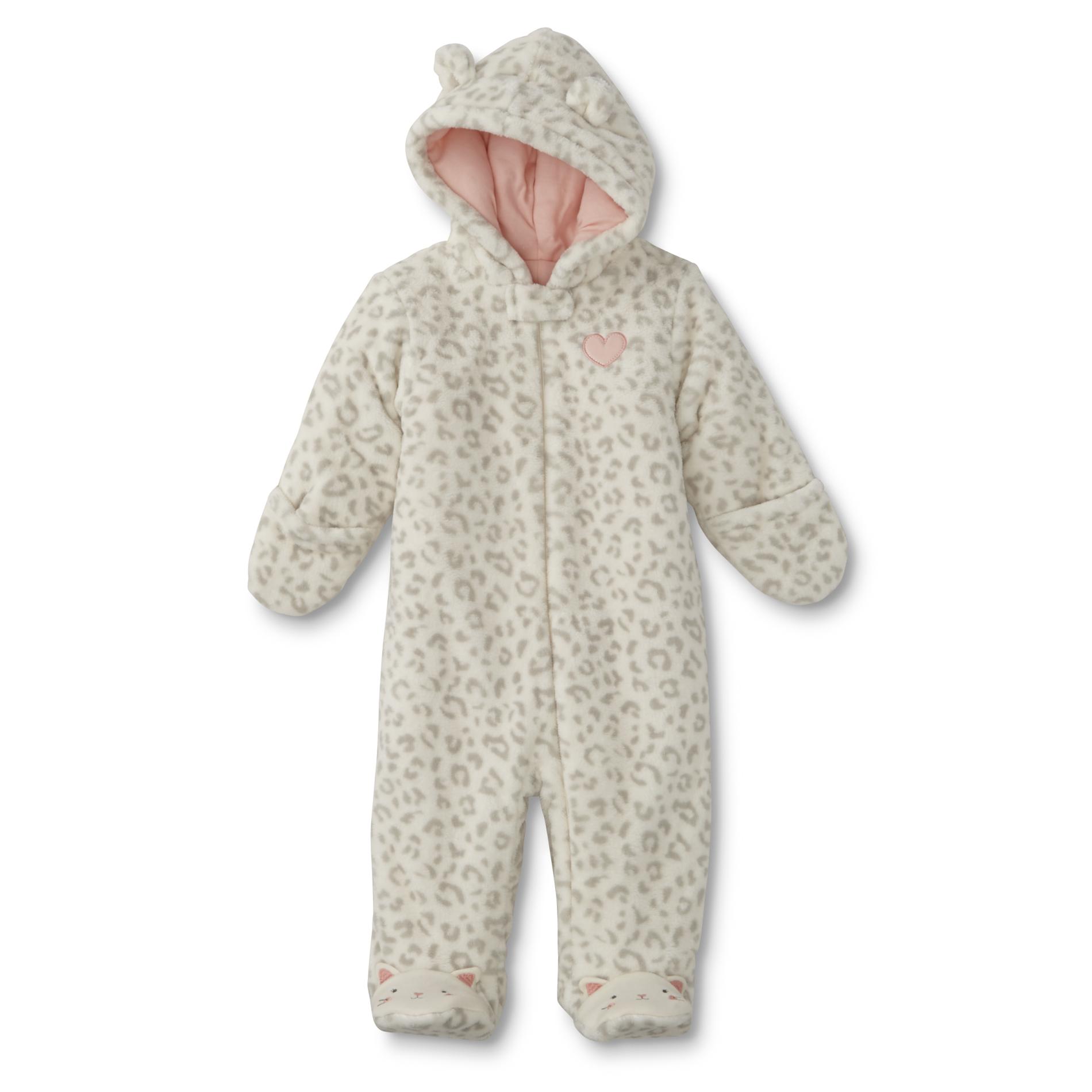Little Wonders Newborn Girl's Hooded Fleece Pram Suit - Cat