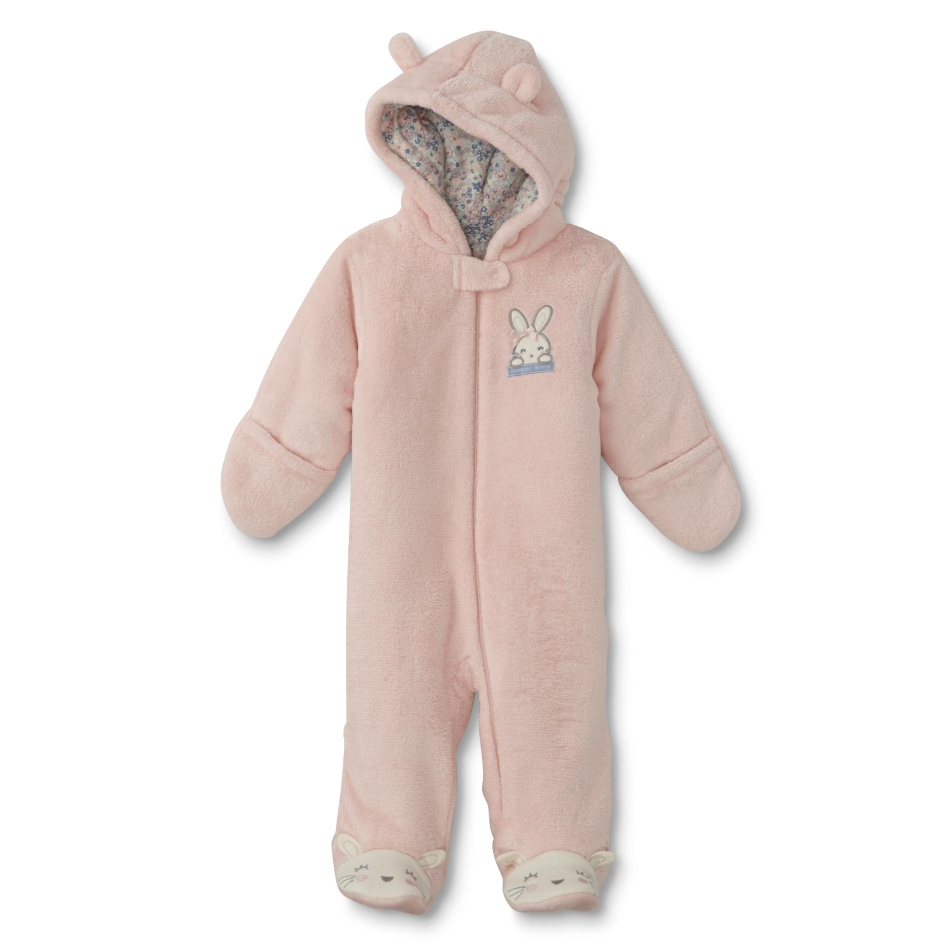 Little Wonders Newborn Girl's Hooded Fleece Pram Suit - Bunny