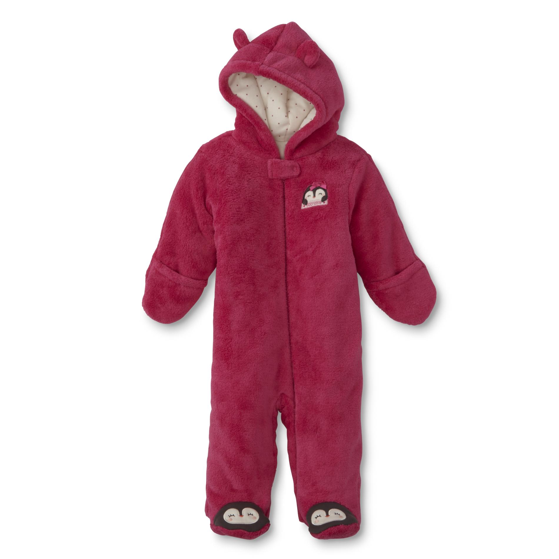 Little Wonders Newborn Girl's Hooded Fleece Pram Suit - Penguin