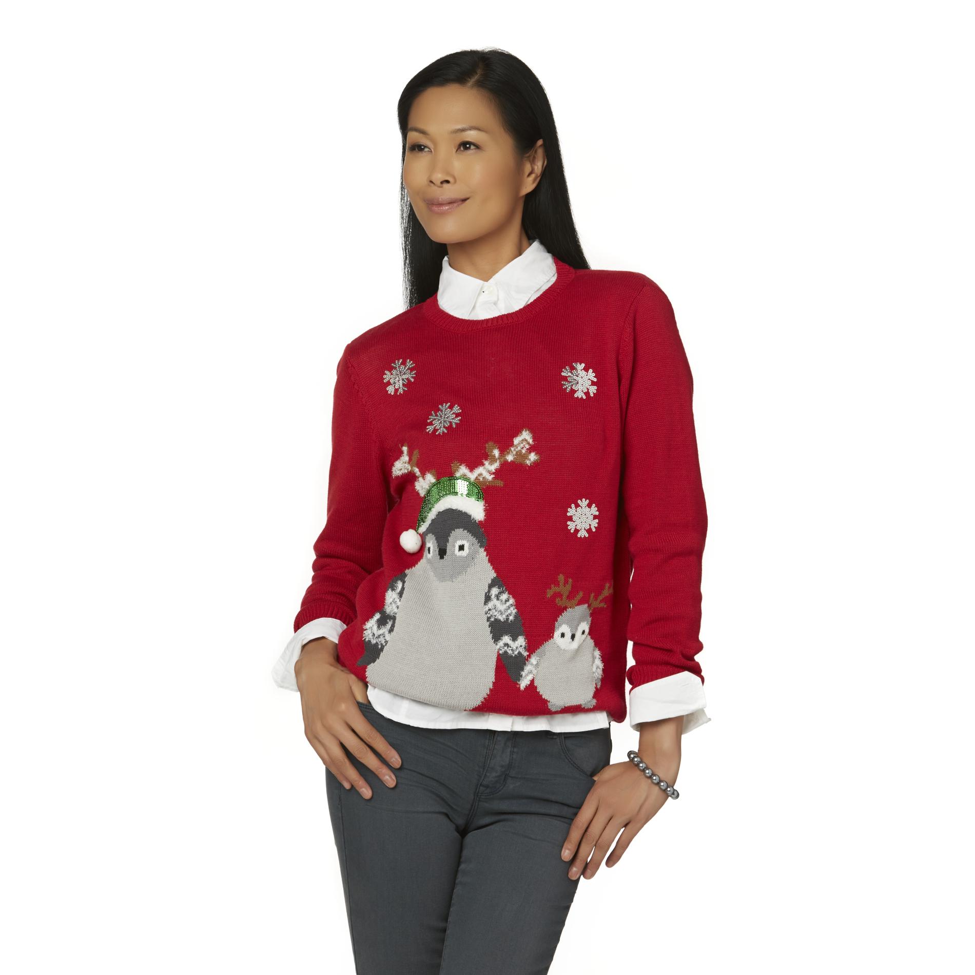 Laura Scott Women's Embellished Christmas Sweater - Penguins