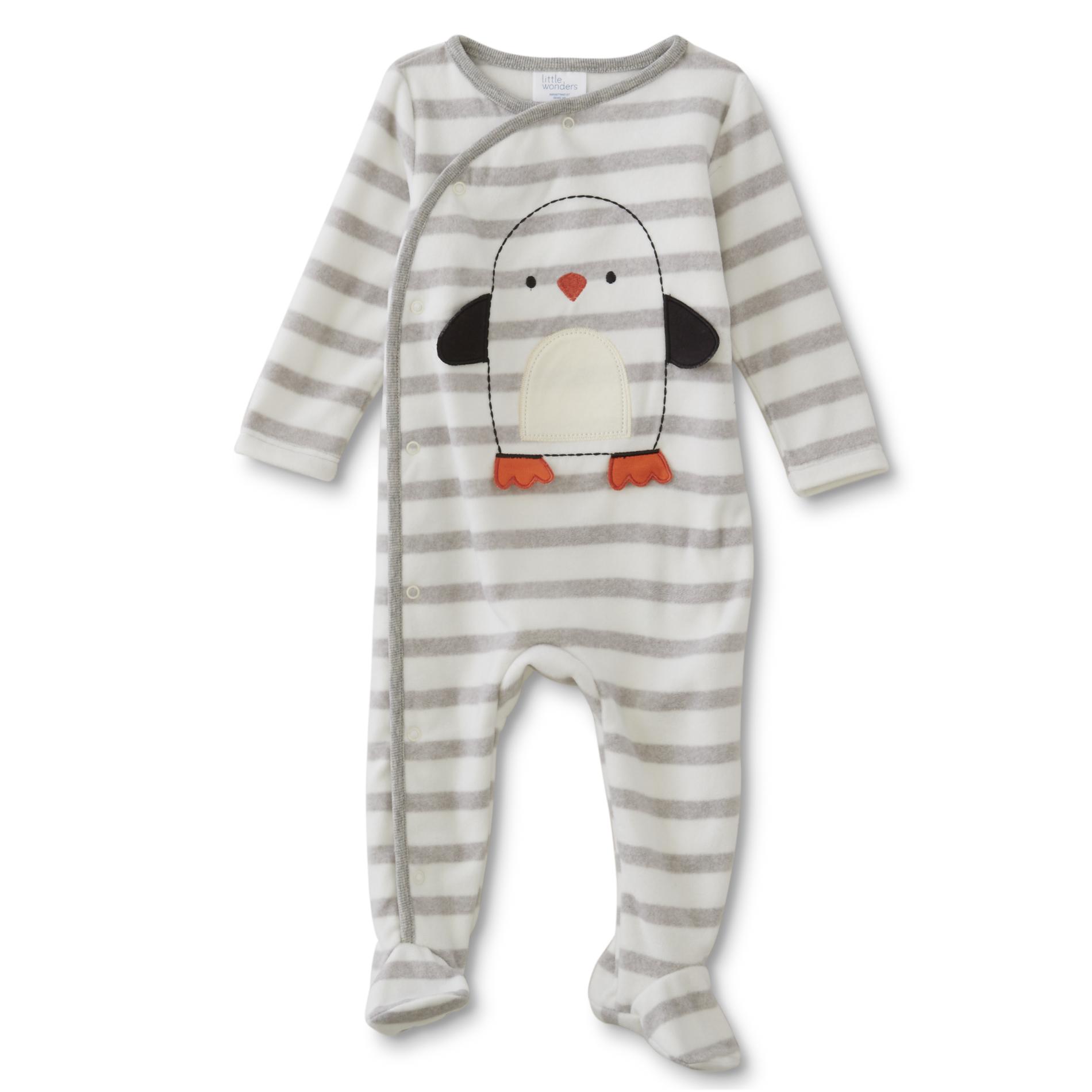 Little Wonders Newborn Boys' Fleece Sleeper Pajamas - Striped & Penguin