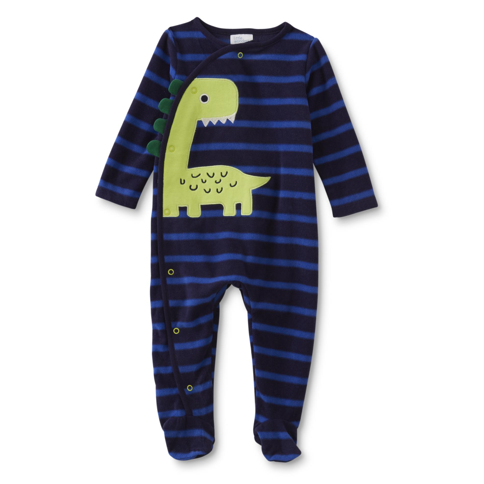 Little Wonders Newborn Boys' Fleece Sleeper Pajamas - Striped & Dinosaur