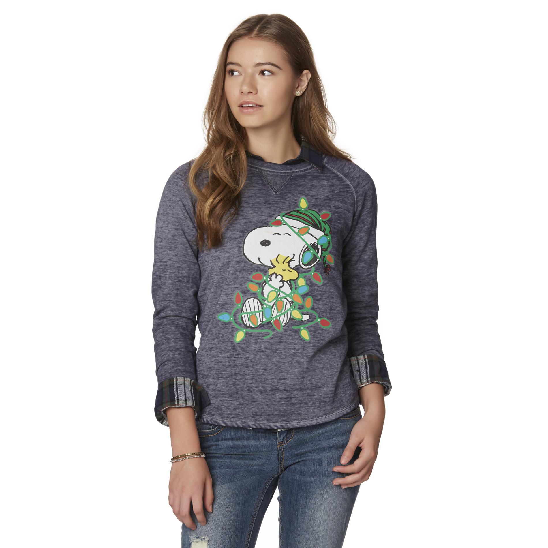 Peanuts By Schulz Snoopy Juniors' Christmas Sweatshirt
