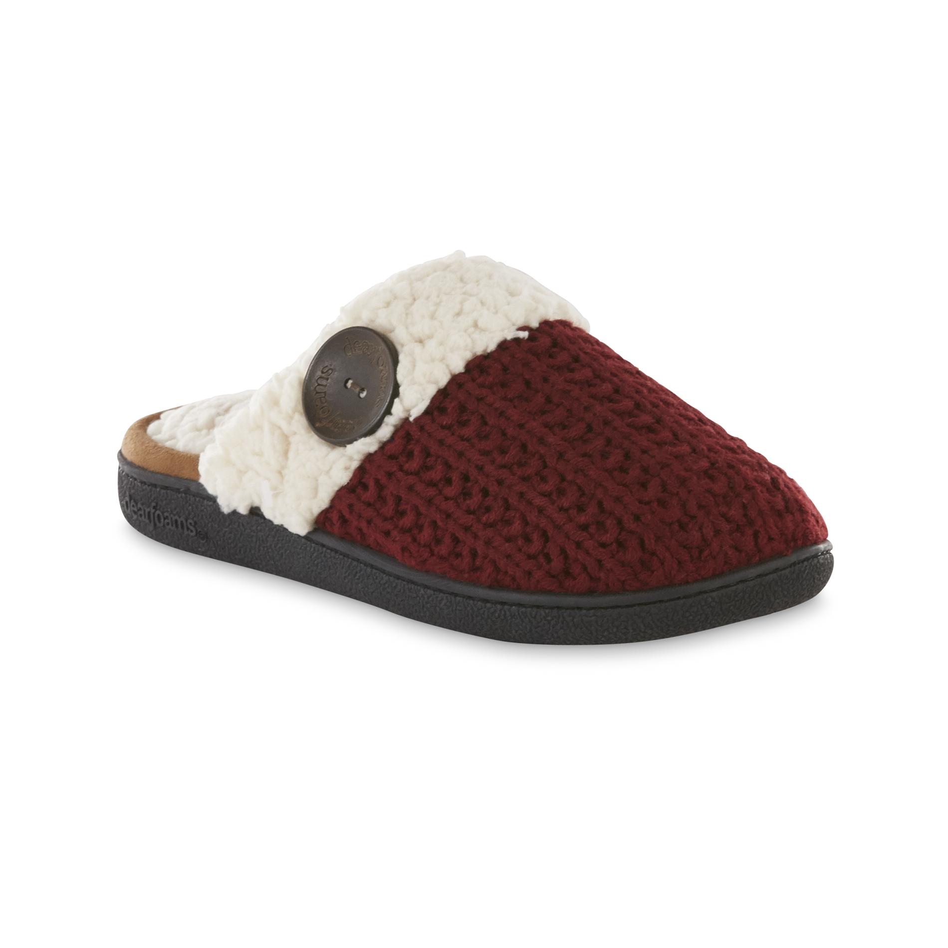 Dearfoams Women's Maroon/Cream Sweater Knit Clog Slipper