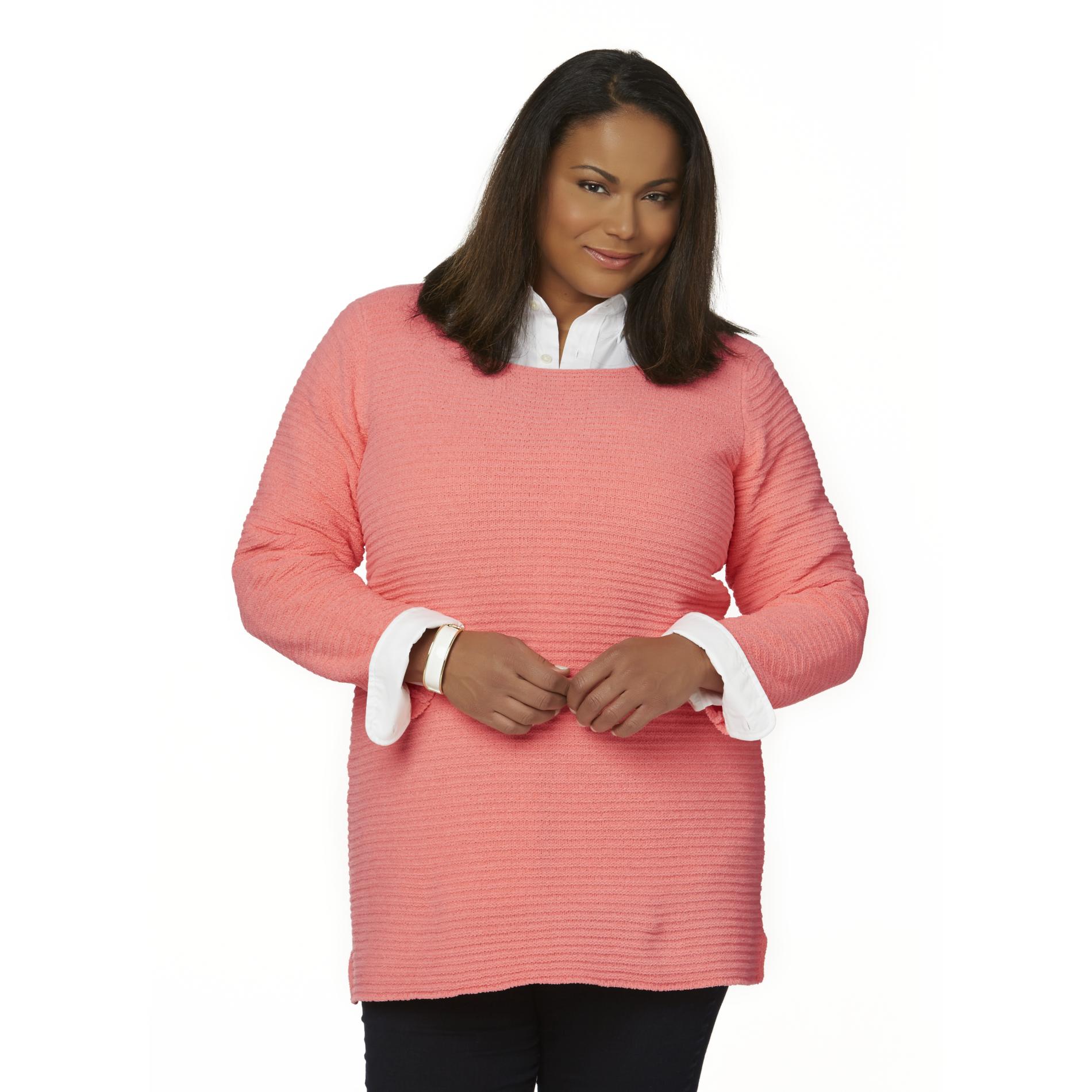 Basic Editions Women's Plus Chenille Sweater