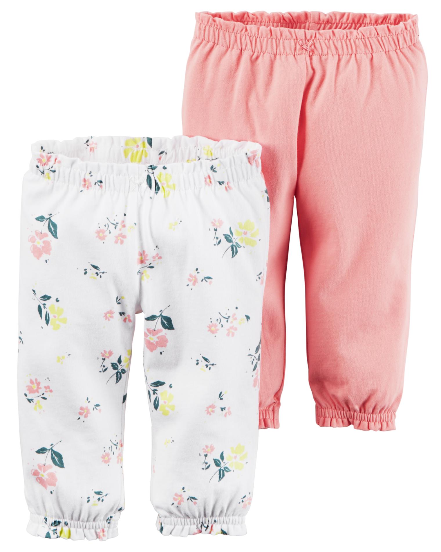Carter's Newborn & Infant Girls' 2-Pack Knit Pants - Floral & Solid