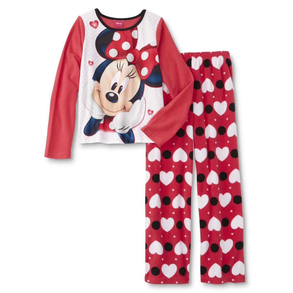 Disney Minnie Mouse Girls' Fleece Pajama Top & Pants - Hearts