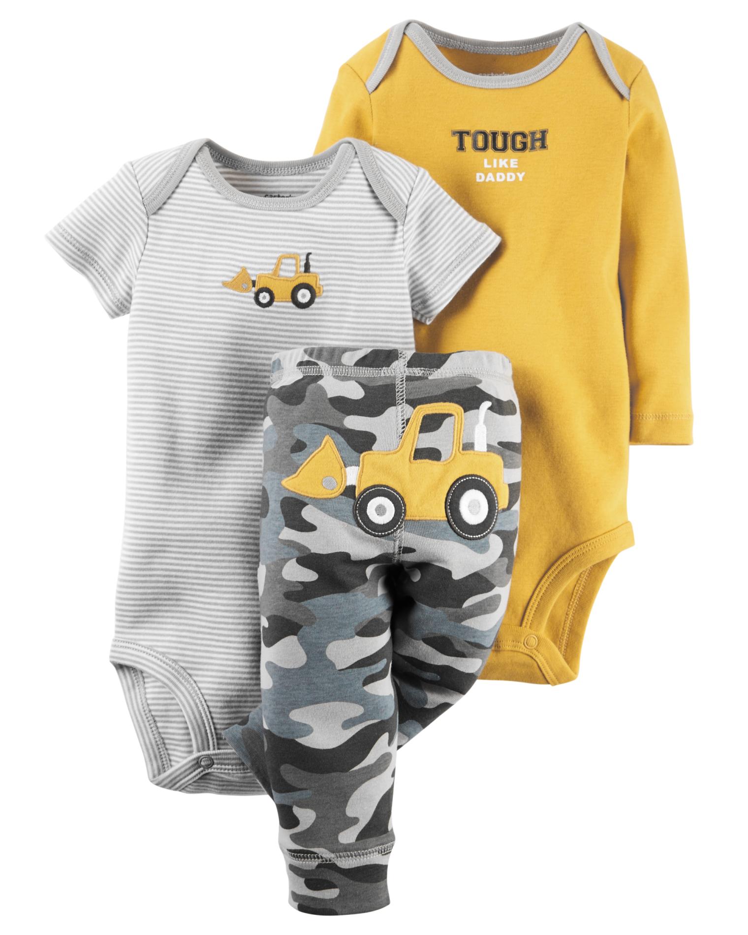 Carter's Newborn & Infant Boys' 2 Bodysuits & Sweatpants - Construction & Camo