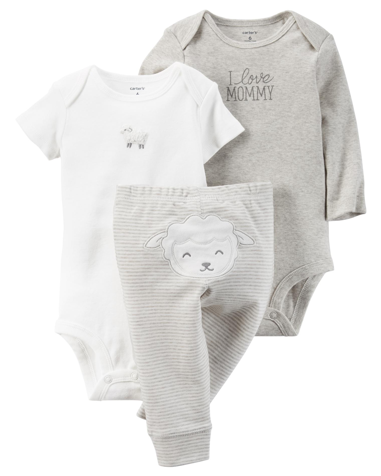 Carter's Newborn & Infants' 2 Bodysuits & Pants - Striped & Lamb