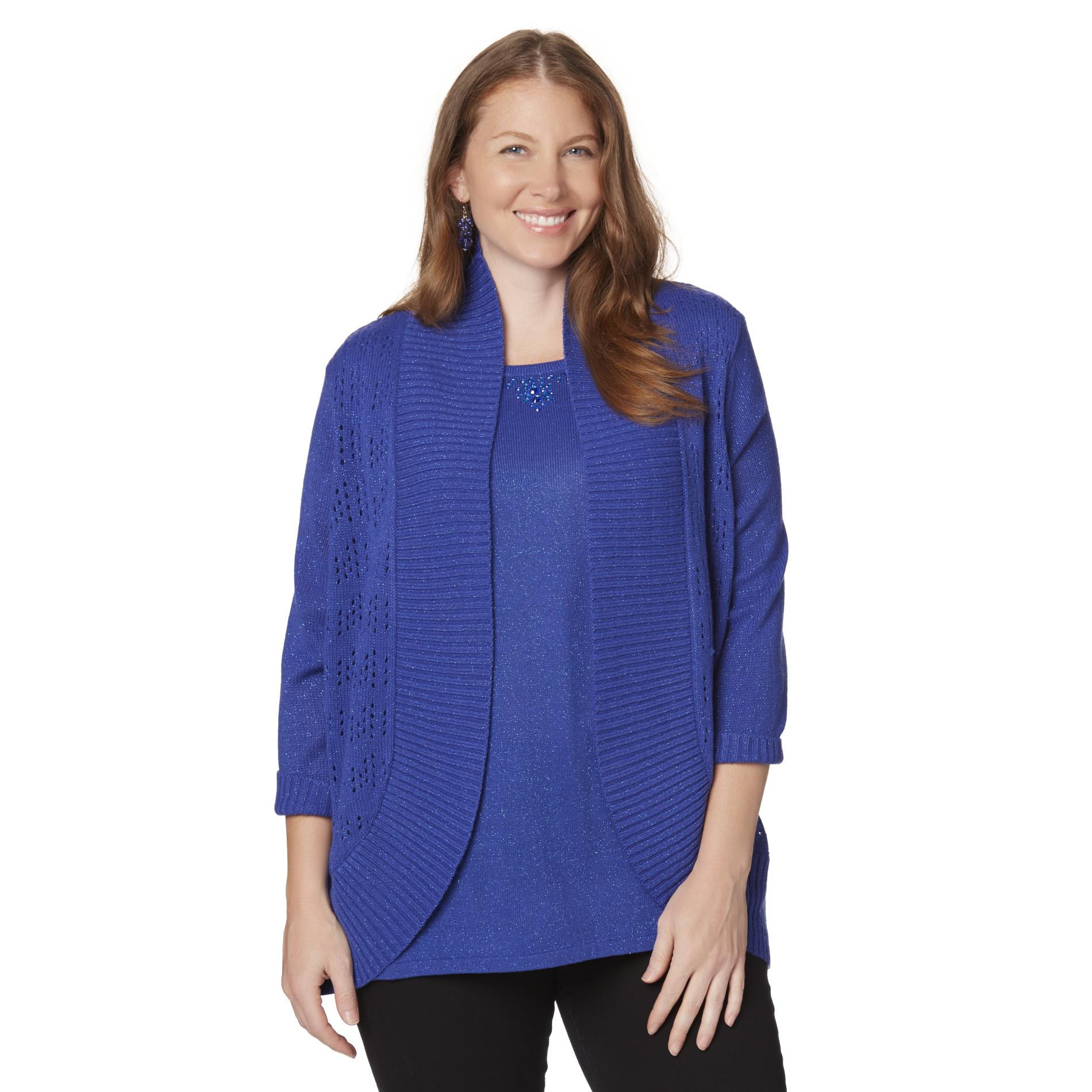 Laura Scott Women's Plus Embellished Layered-Look Sweater
