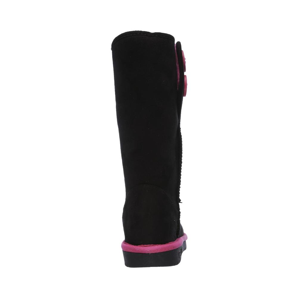Skechers Girls' Glamslam Button Beauties Black/Pink Boot