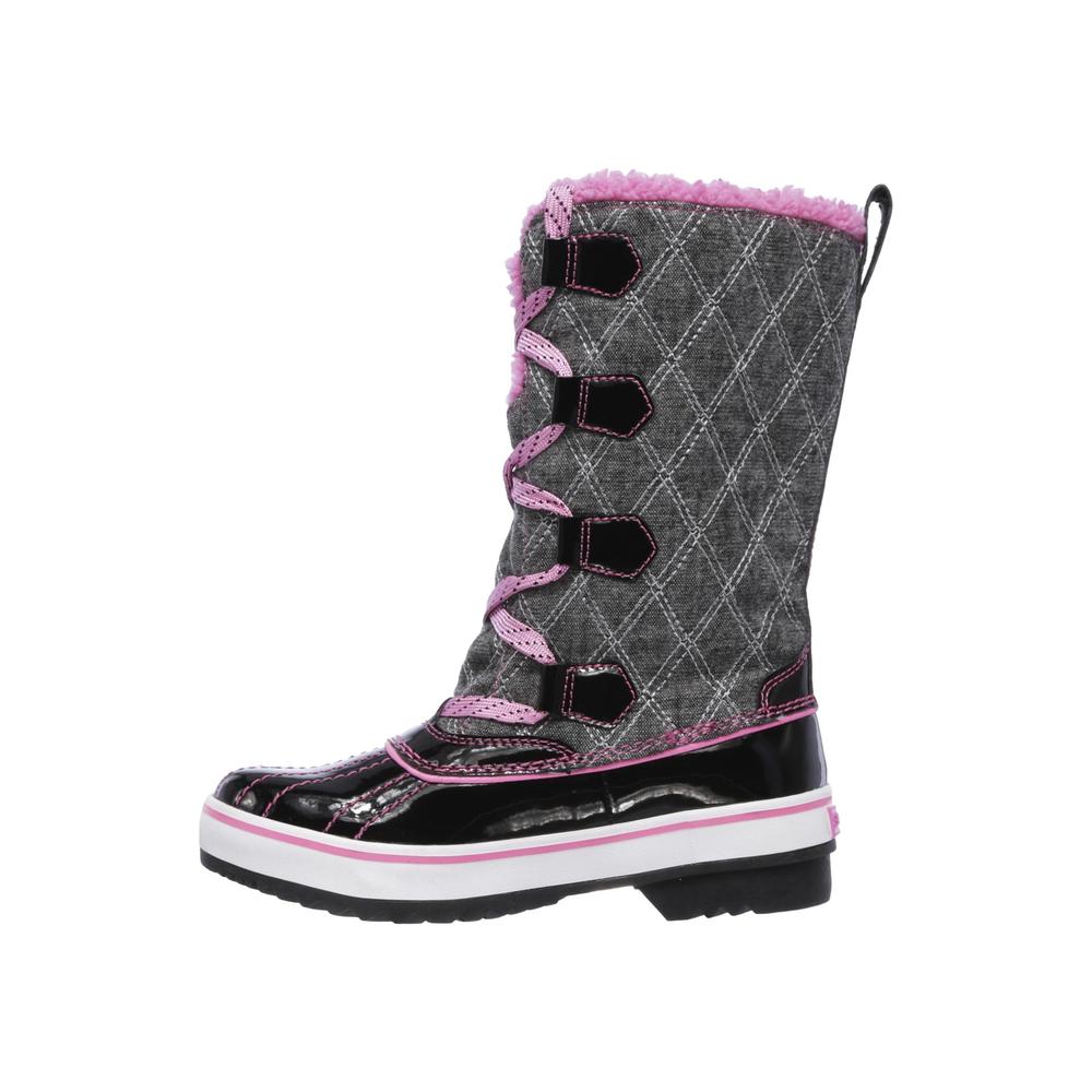 Skechers Girls' Highlanders Gray/Black/Pink Snow Boot