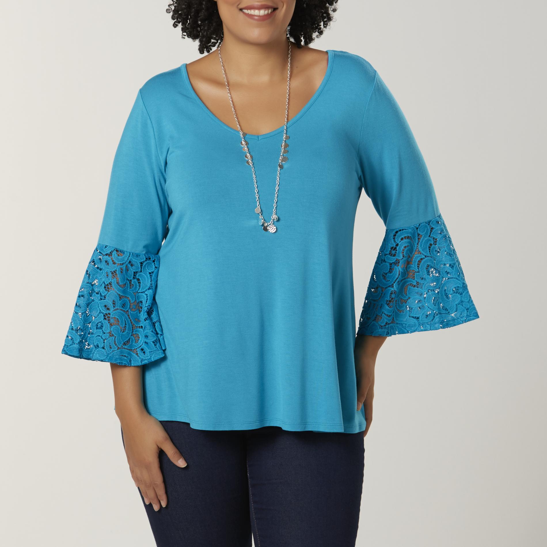 Simply Emma Women's Plus Bell Sleeve Top