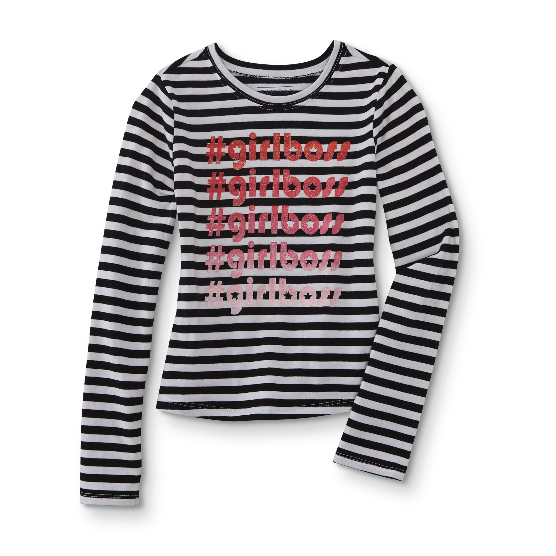 Simply Styled Girls' Long-Sleeve Graphic T-Shirt - Striped/Girl Boss