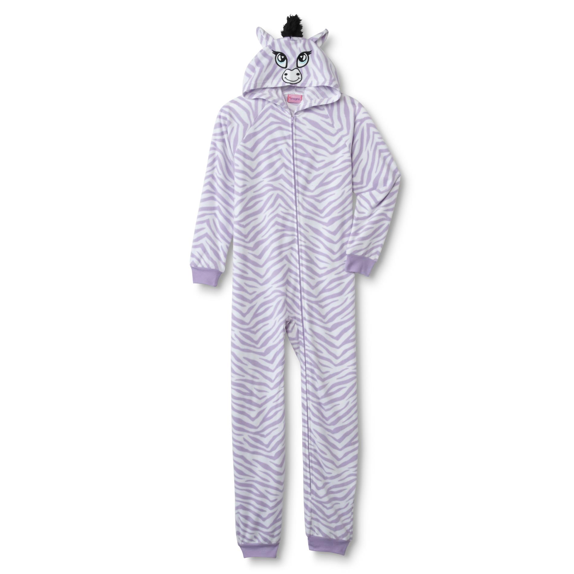 Joe Boxer Girls' Hooded Fleece Sleeper Pajamas - Zebra Print