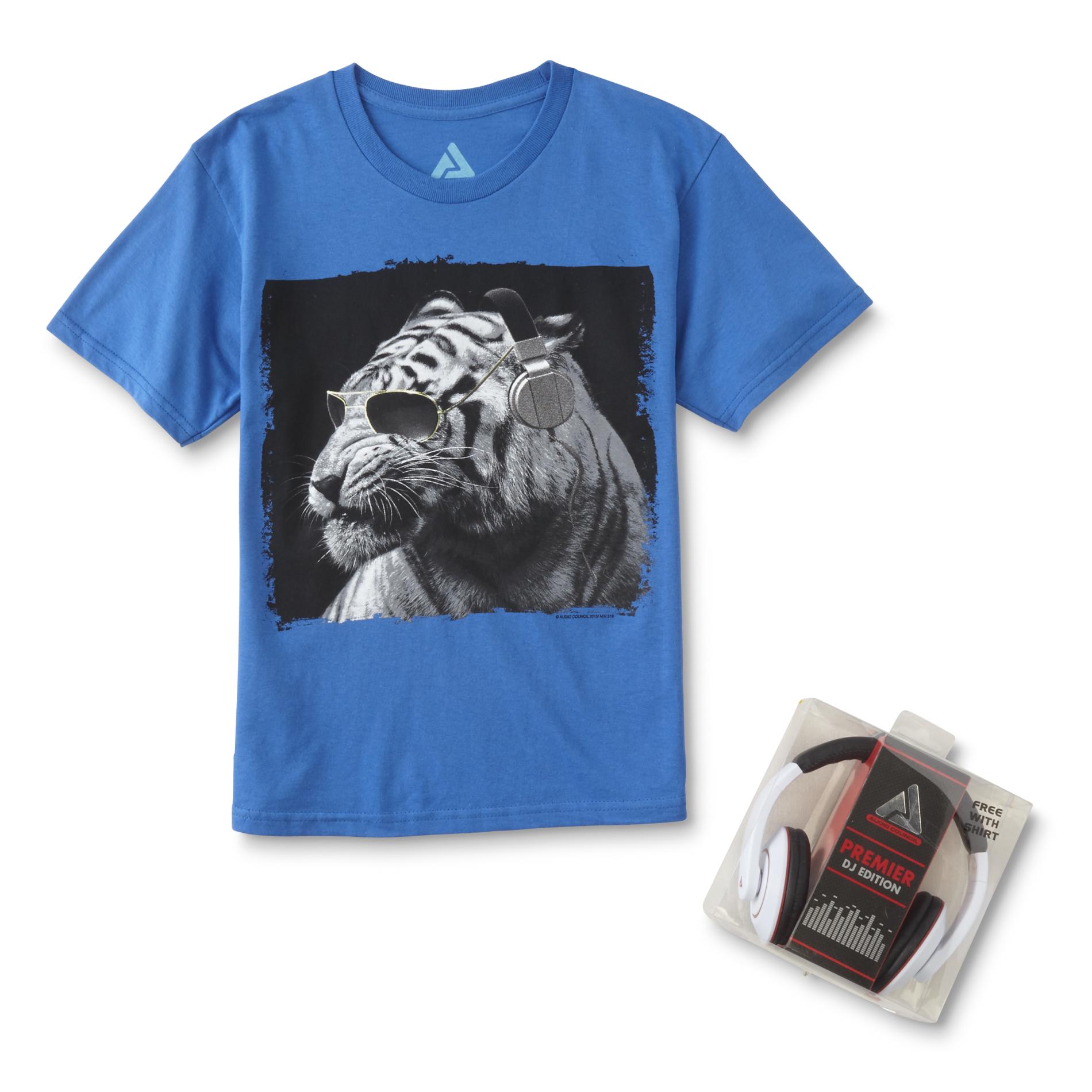 Boys' Graphic T-Shirt & Headphones - Tiger