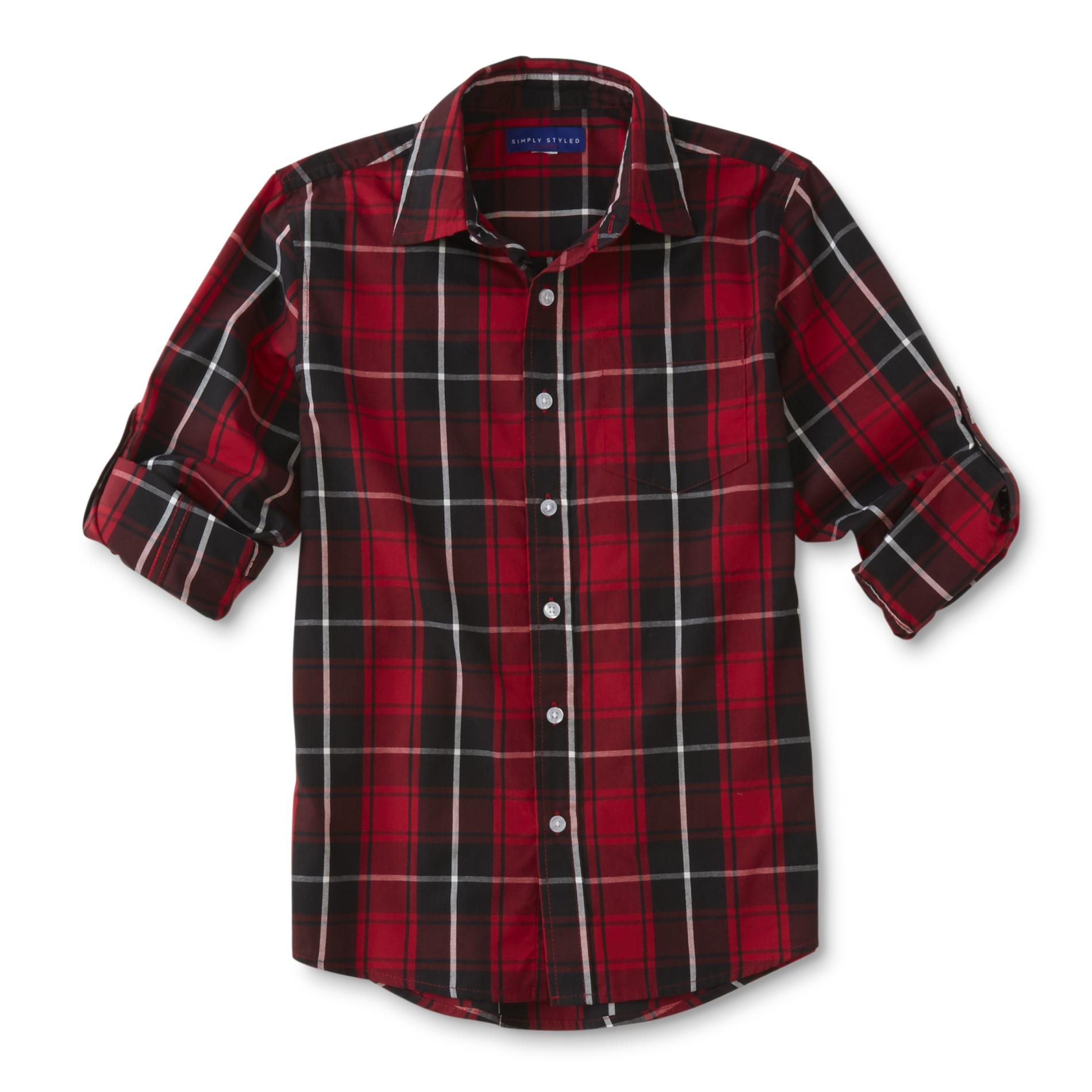 Simply Styled Boys' Button-Front Shirt - Plaid