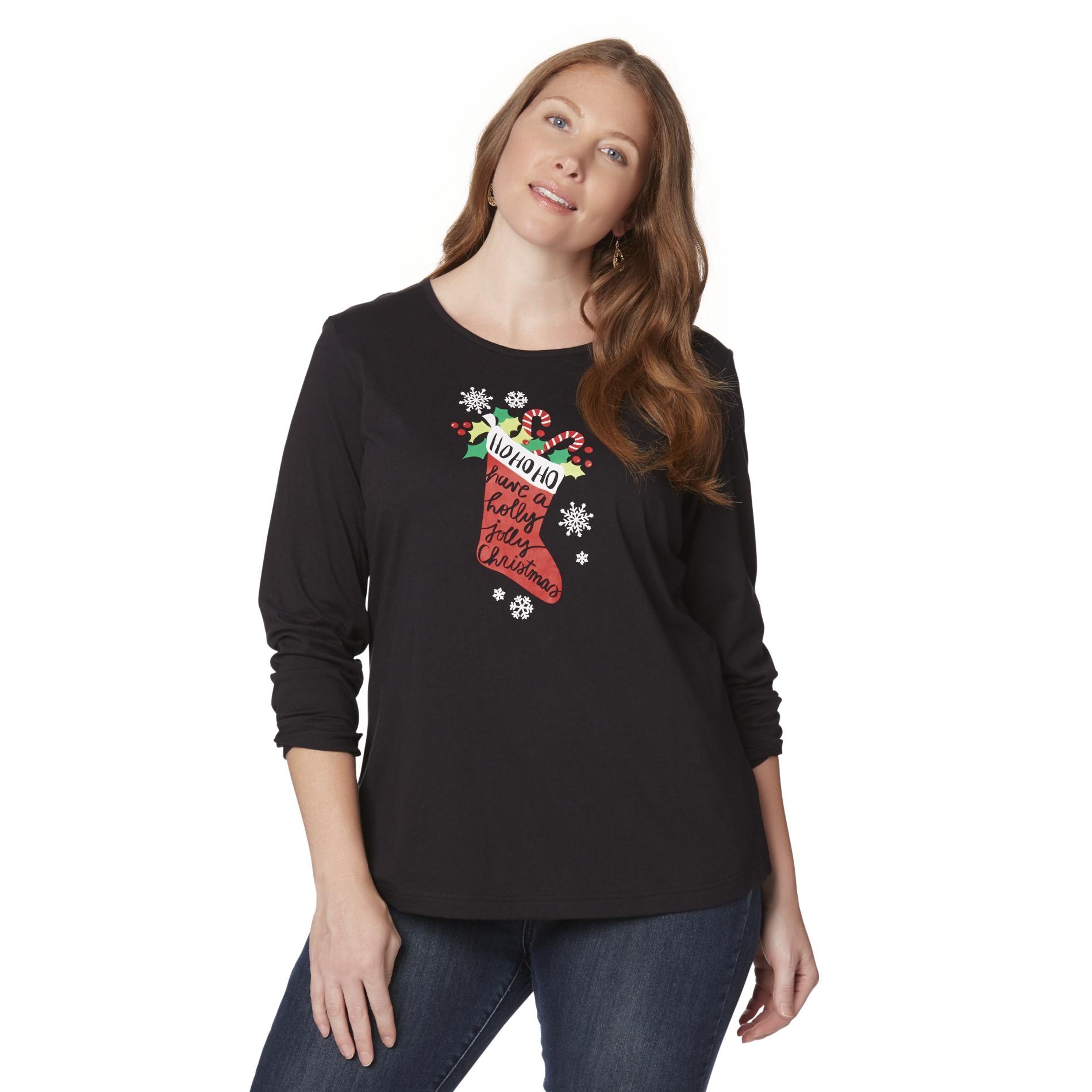 Holiday Editions Women's Plus Long-Sleeve Christmas T-Shirt - Stocking