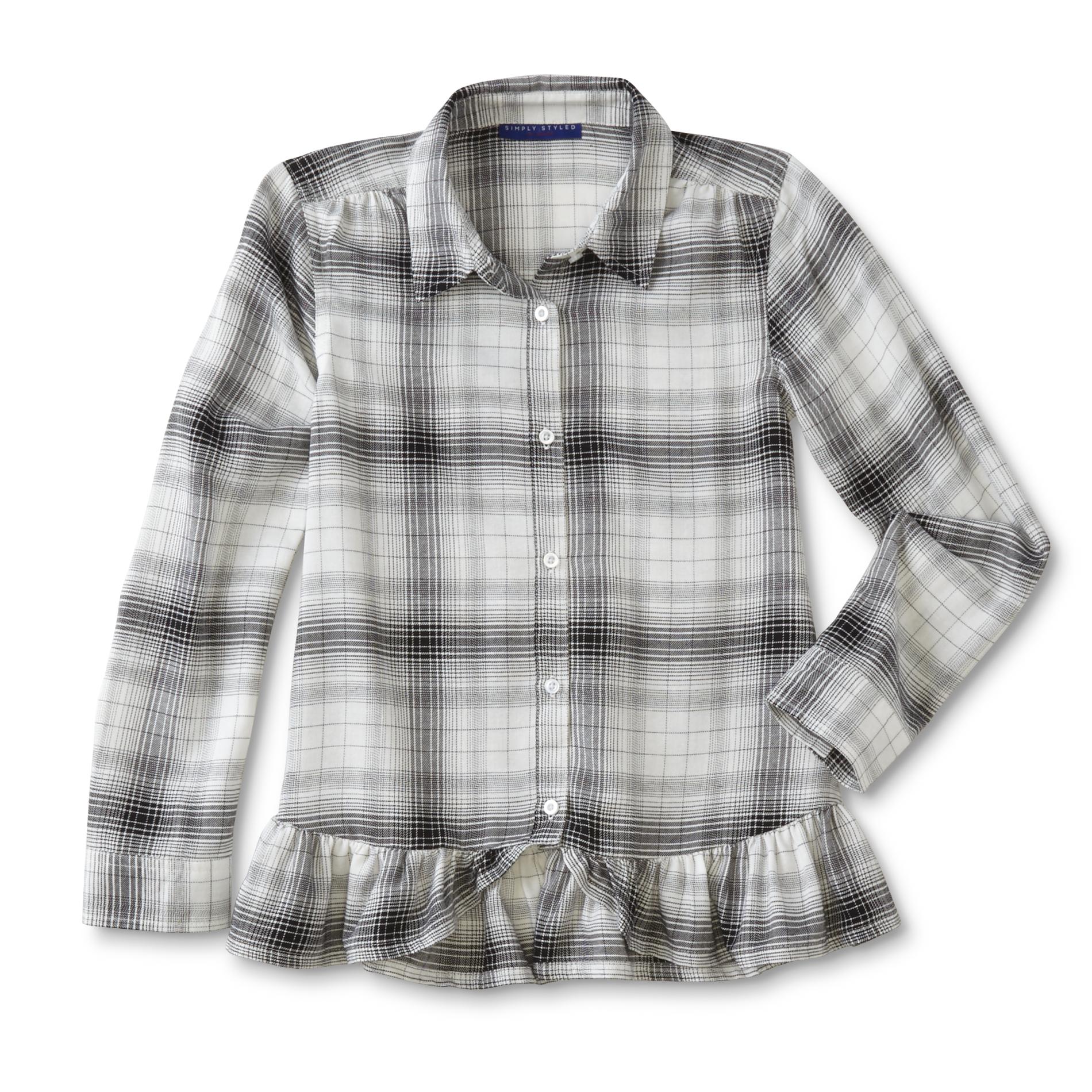 Simply Styled Girls' Button-Front Shirt - Plaid