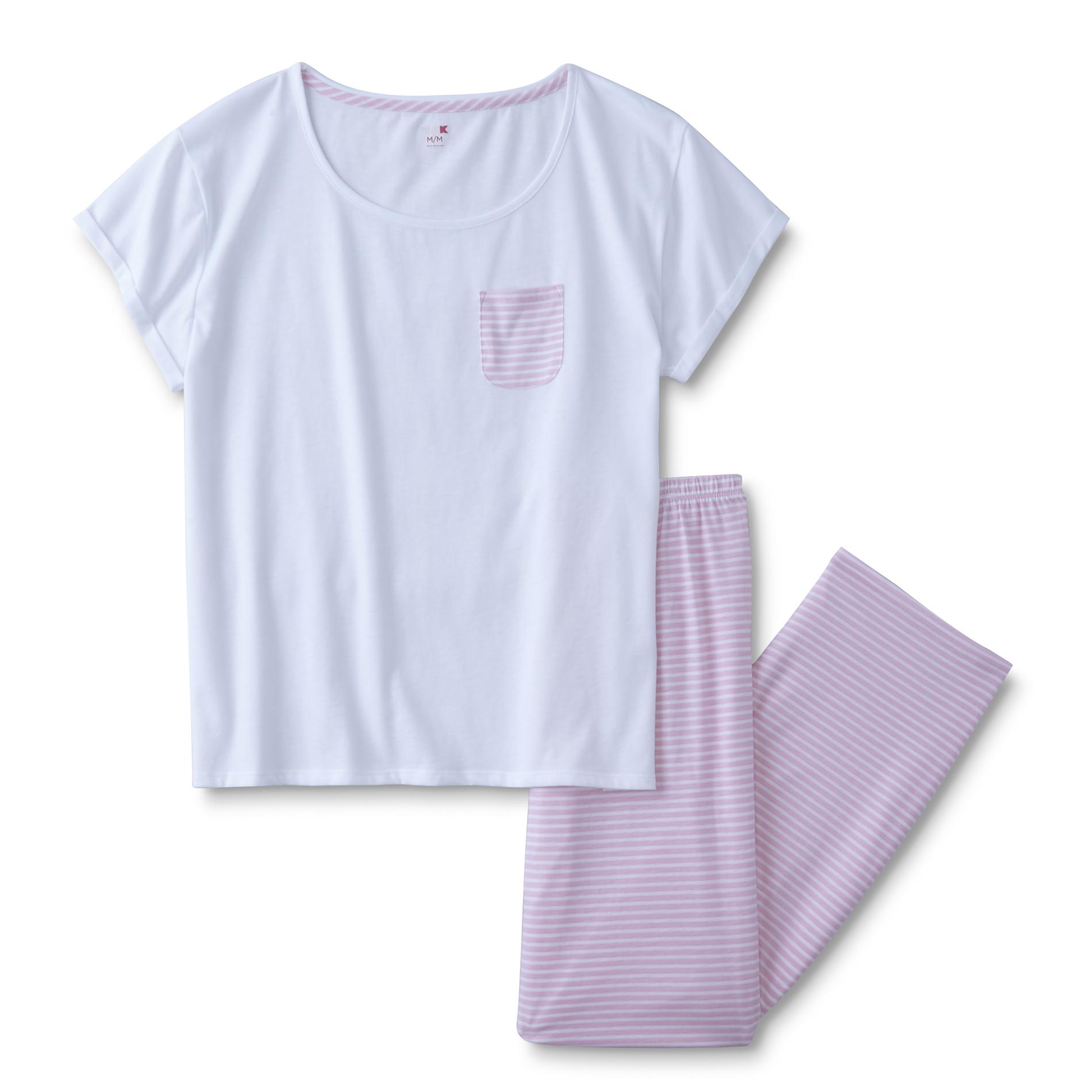 Pink K Women's Plus Pajama Top & Pants - Striped