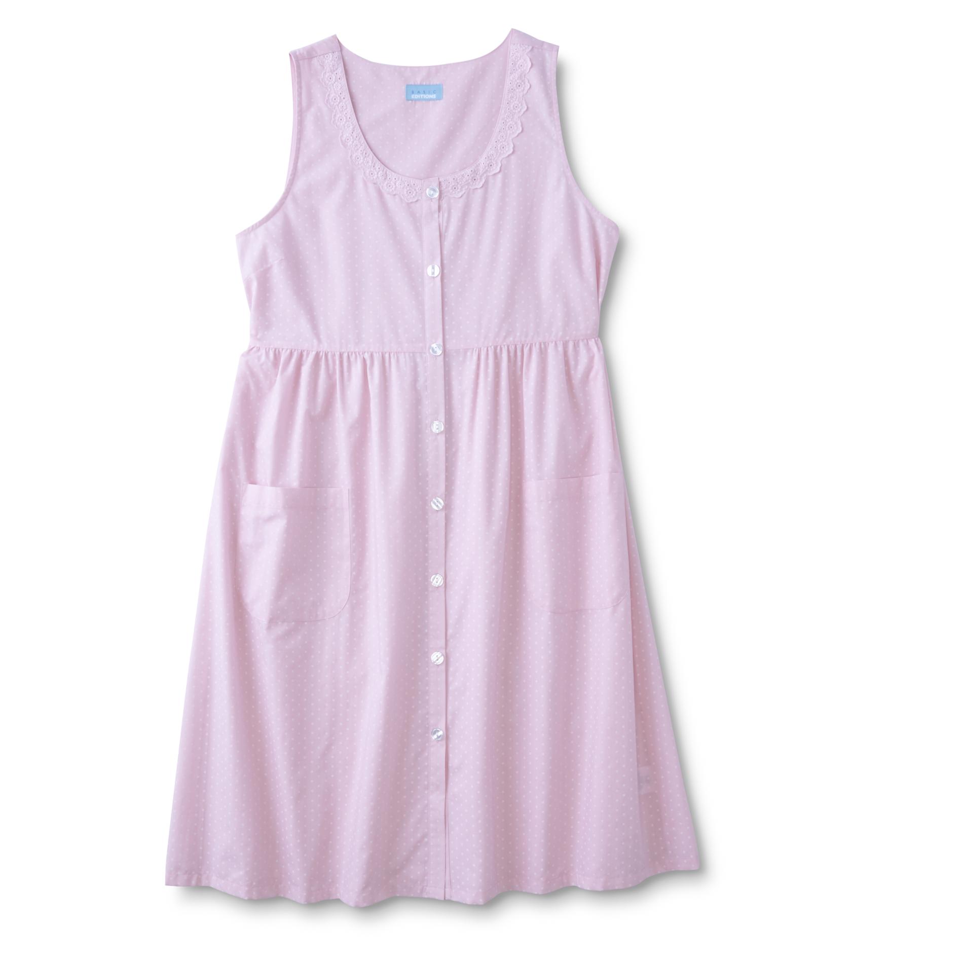 Basic Editions Women's Plus Sleeveless Nightgown - Dots
