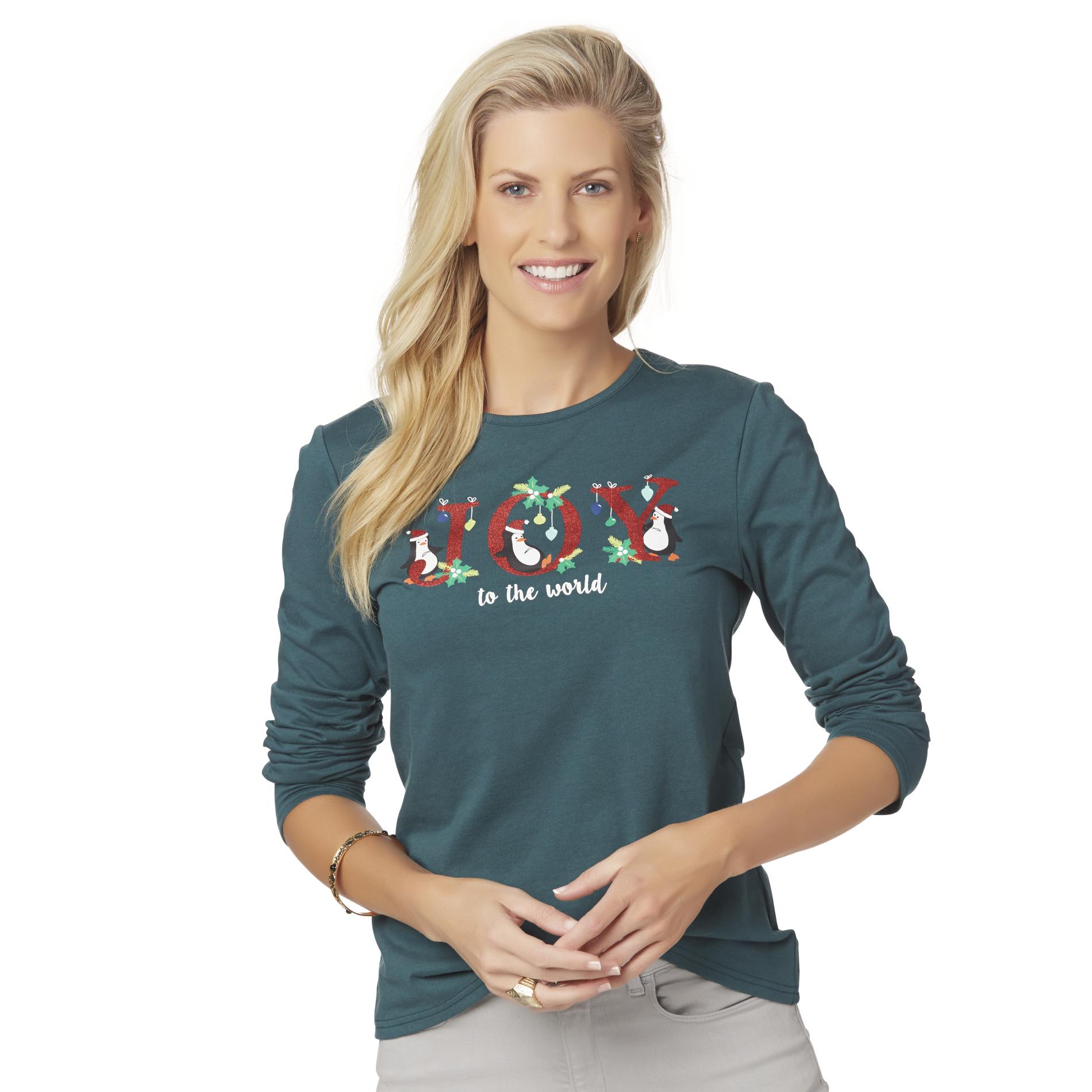 Holiday Editions Women's Long-Sleeve Christmas T-Shirt - Joy to the World