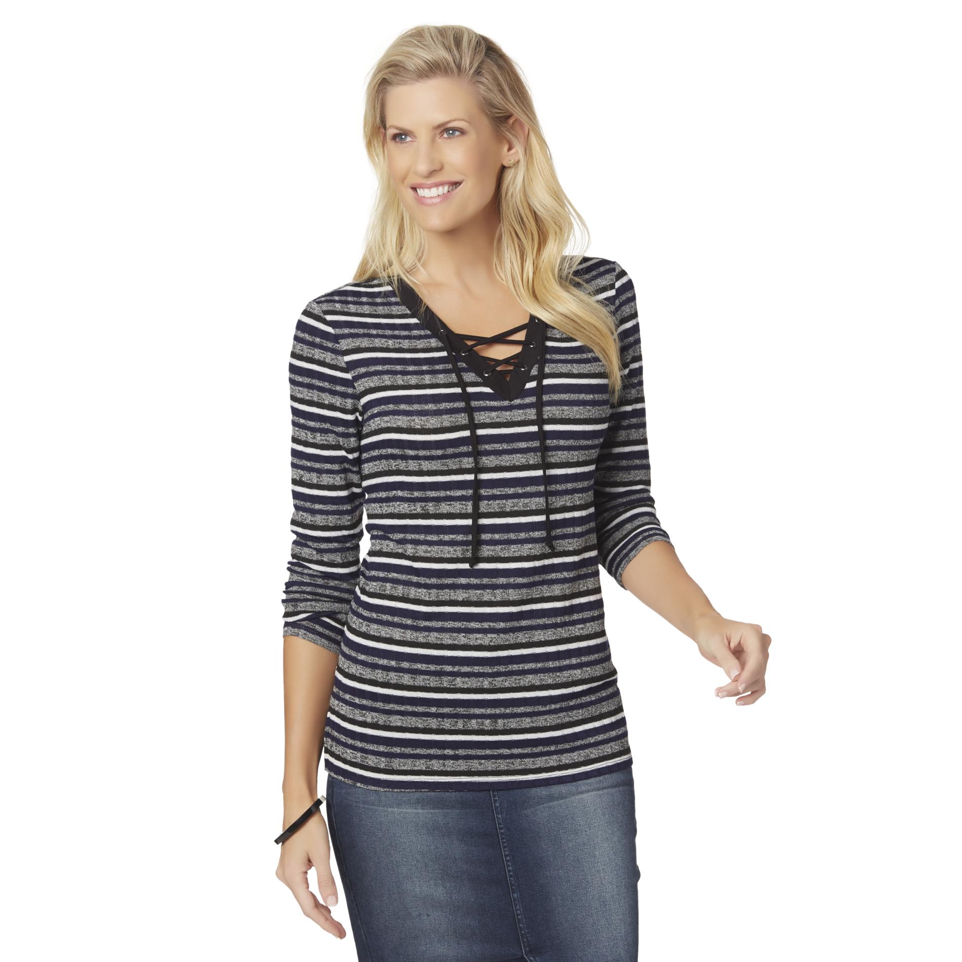 Laura Scott Women's Lace-Up Shirt - Striped