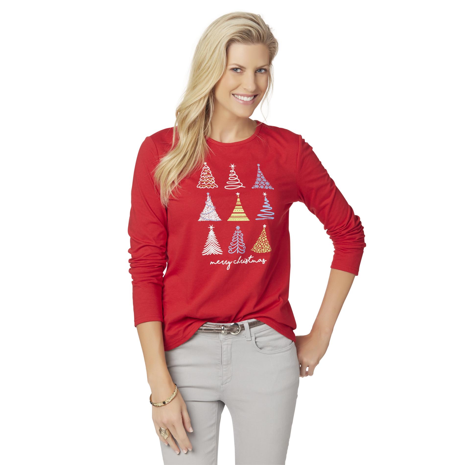 Holiday Editions Women's Long-Sleeve Christmas T-Shirt - Trees