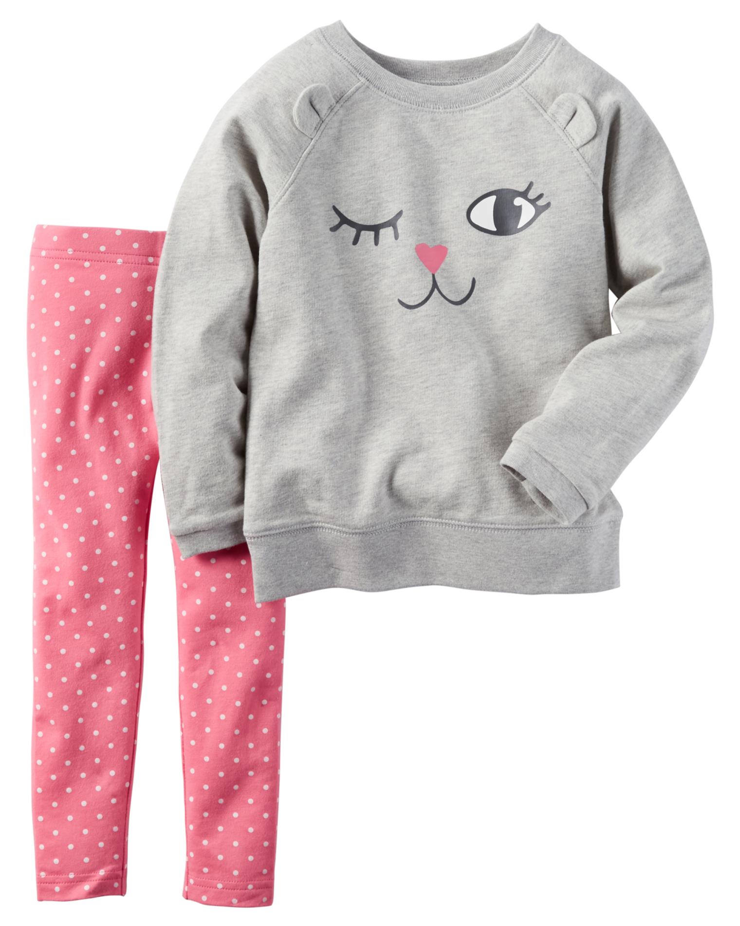 Carter's Newborn, Infant & Toddler Girls' Sweatshirt & Leggings - Cat Face