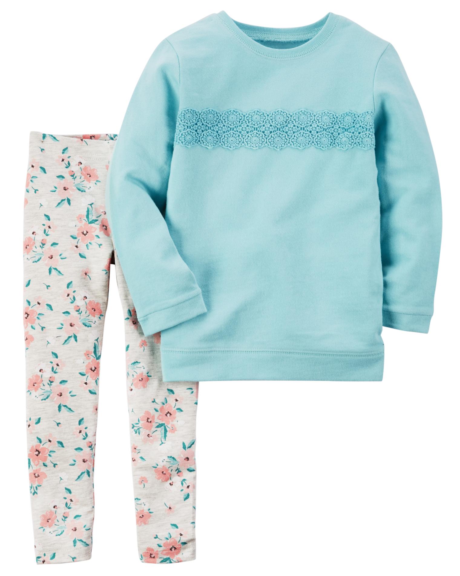 Carter's Newborn, Infant & Toddler Girls' Embellished Sweatshirt & Leggings - Floral