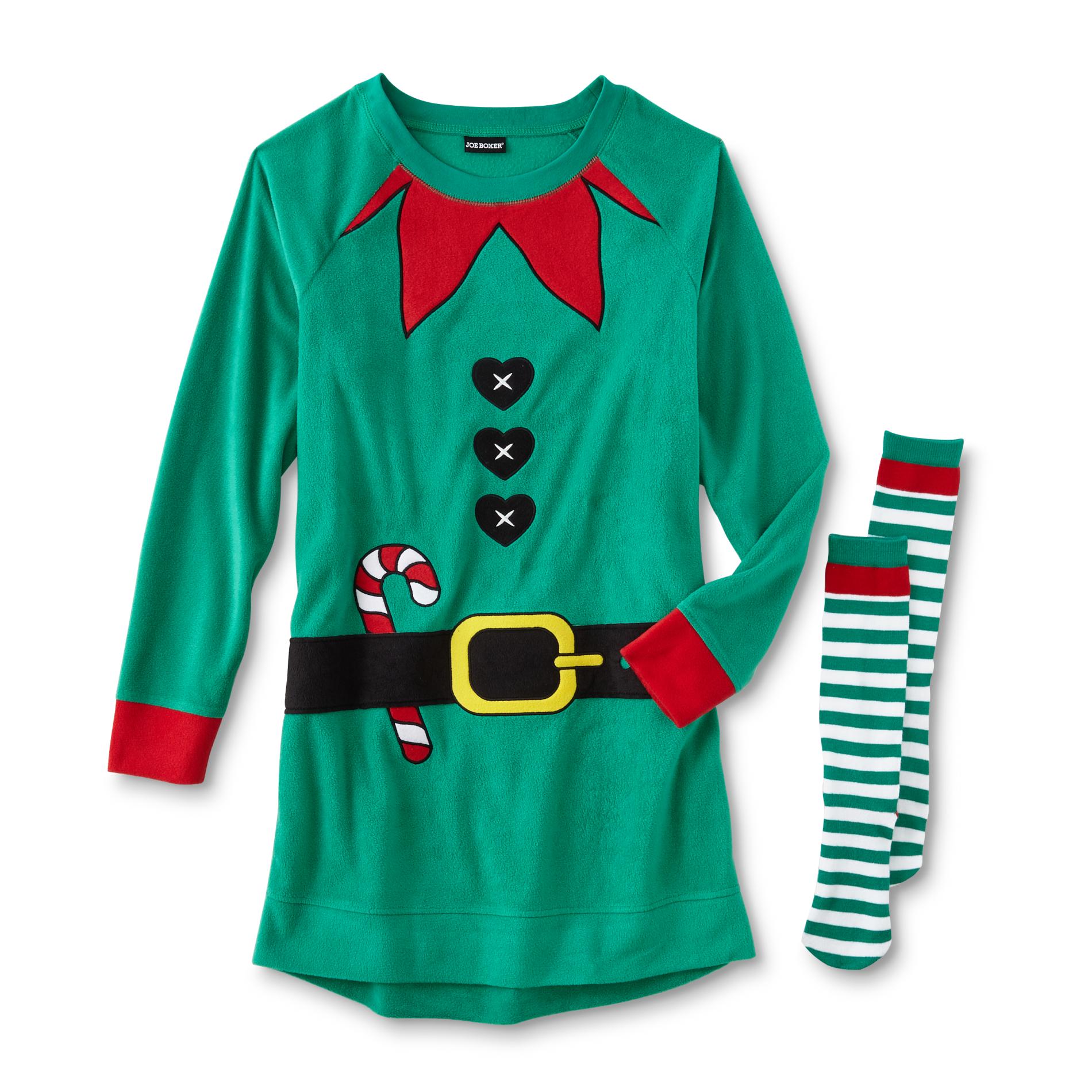 Joe Boxer Junior's Christmas Dorm Shirt & Socks - Elf