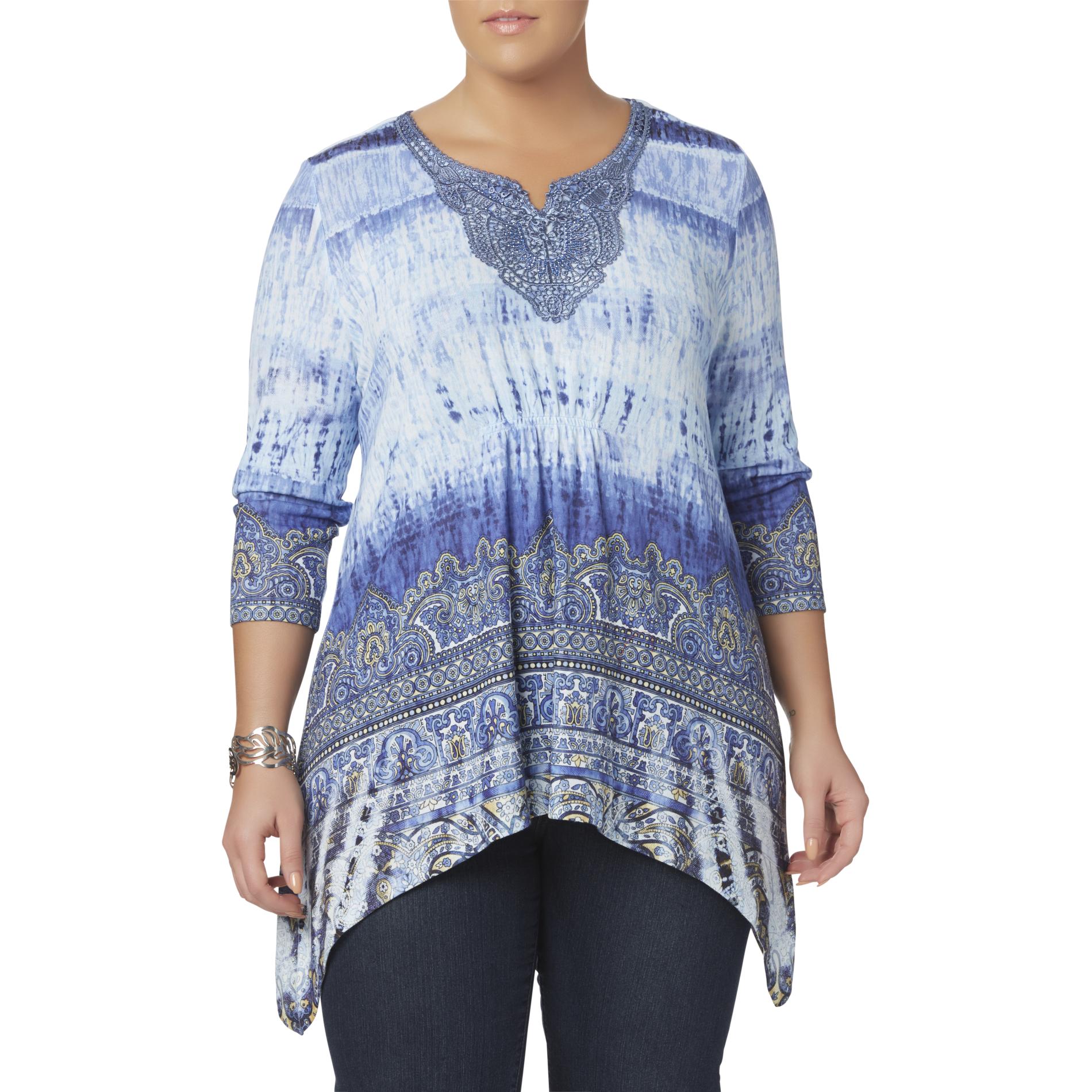 Live and Let Live Women's Plus Sharkbite Top - Tie-Dyed